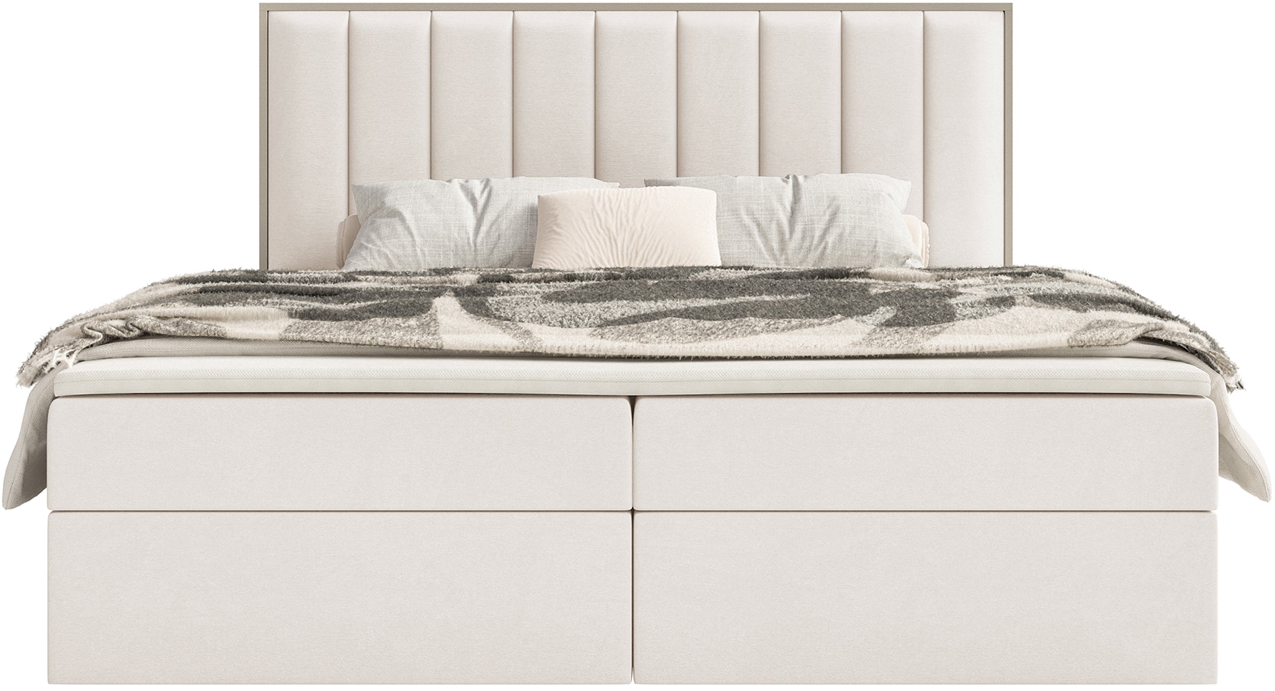 Kontinentales Bett 160x200 cm Togents mit Stauraum und Topper, cremefarbener Velours, wasserabweisend