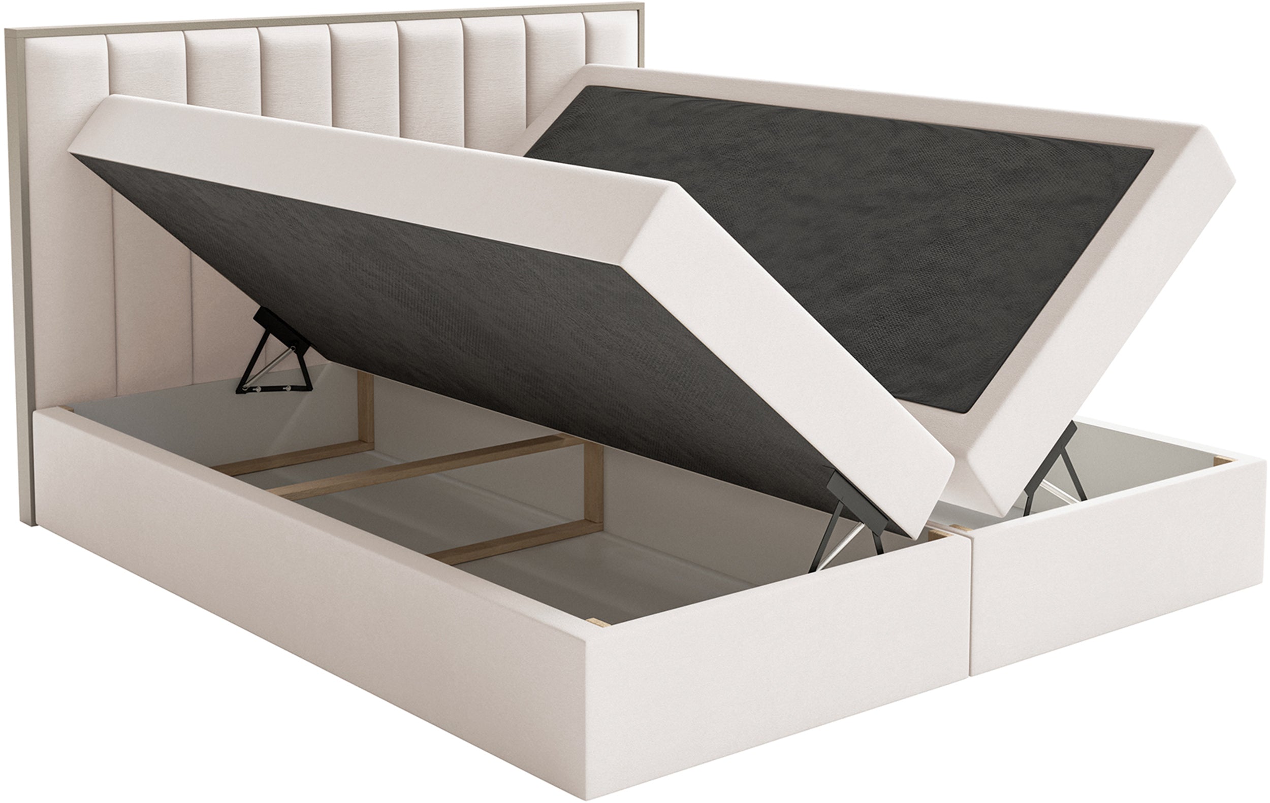 Kontinentales Bett 160x200 cm Togents mit Stauraum und Topper, cremefarbener Velours, wasserabweisend