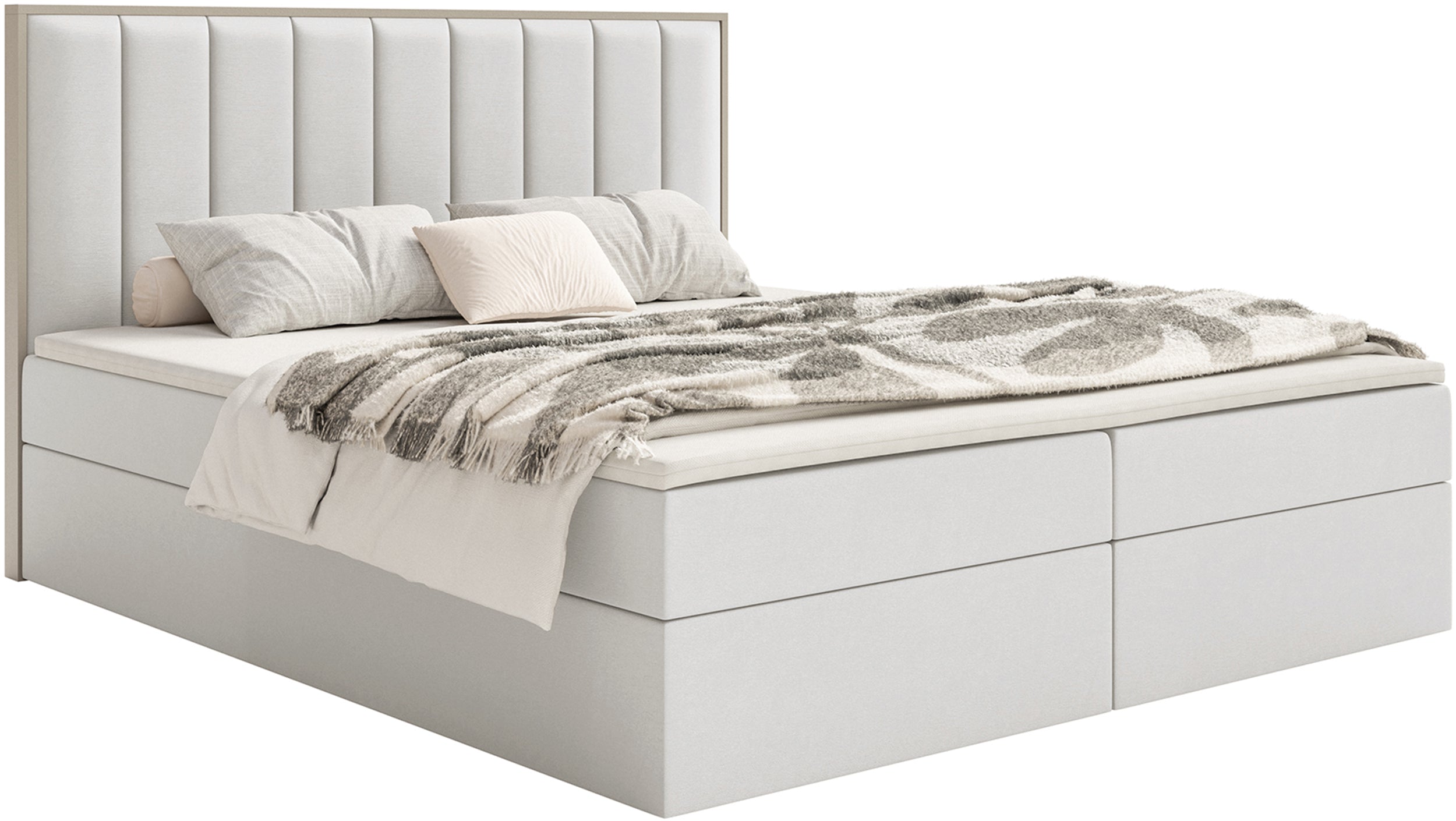 Kontinentales Bett 180x200 cm Togents mit Stauraum und Topper, weißer wasserabweisender Samt