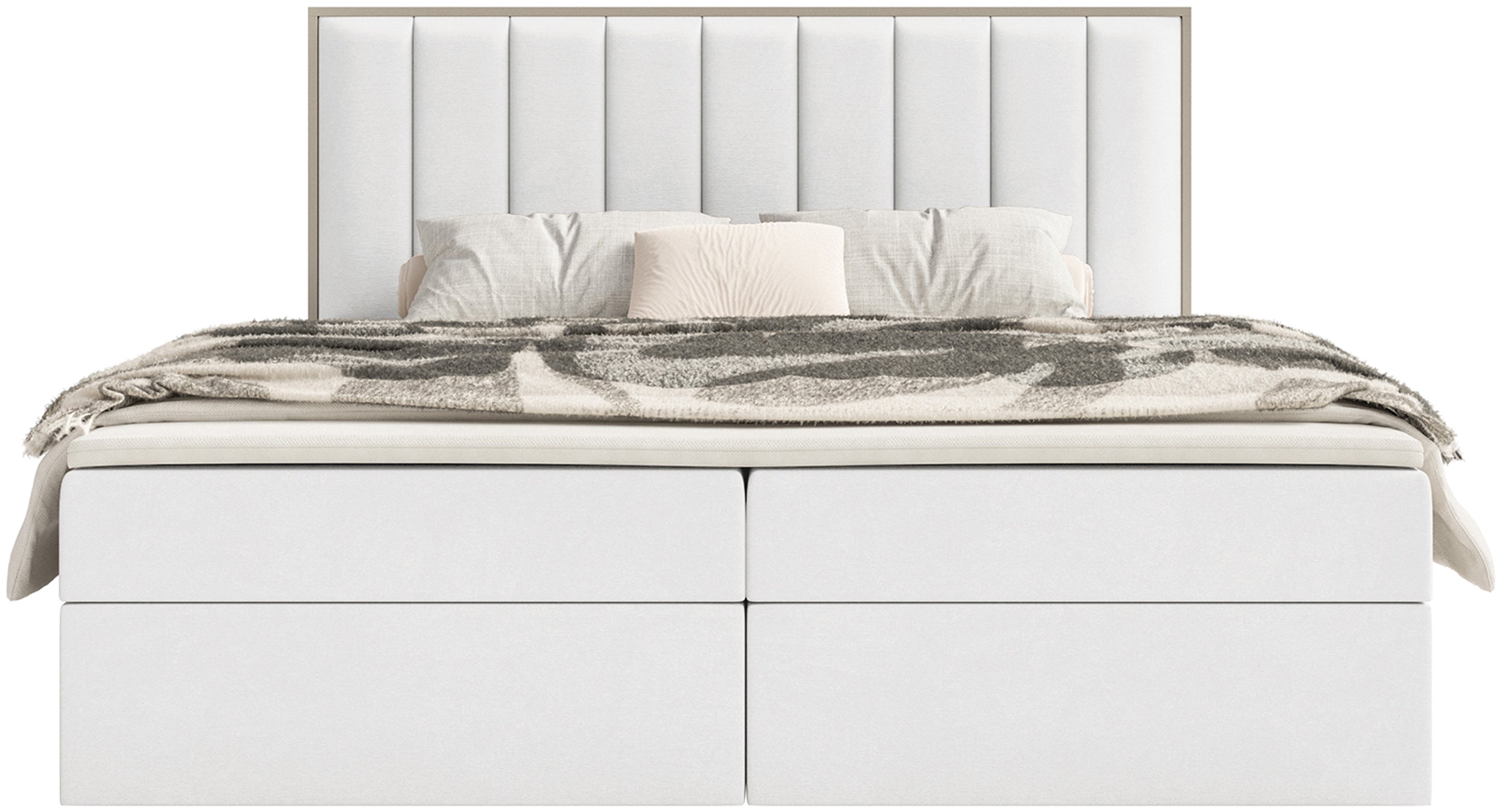 Kontinentales Bett 180x200 cm Togents mit Stauraum und Topper, weißer wasserabweisender Samt