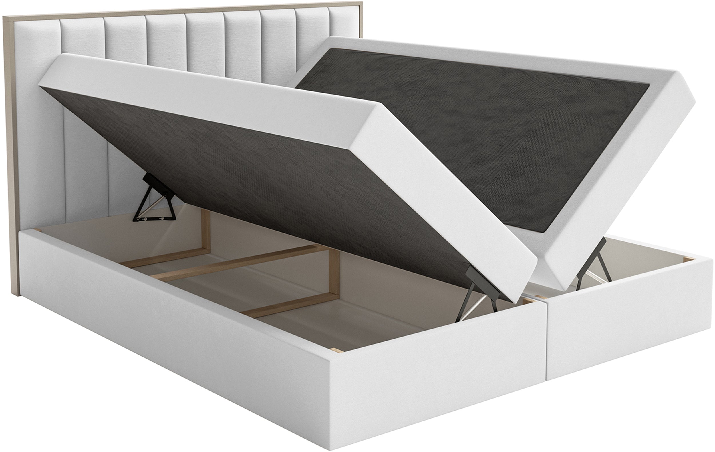 Kontinentales Bett 180x200 cm Togents mit Stauraum und Topper, weißer wasserabweisender Samt