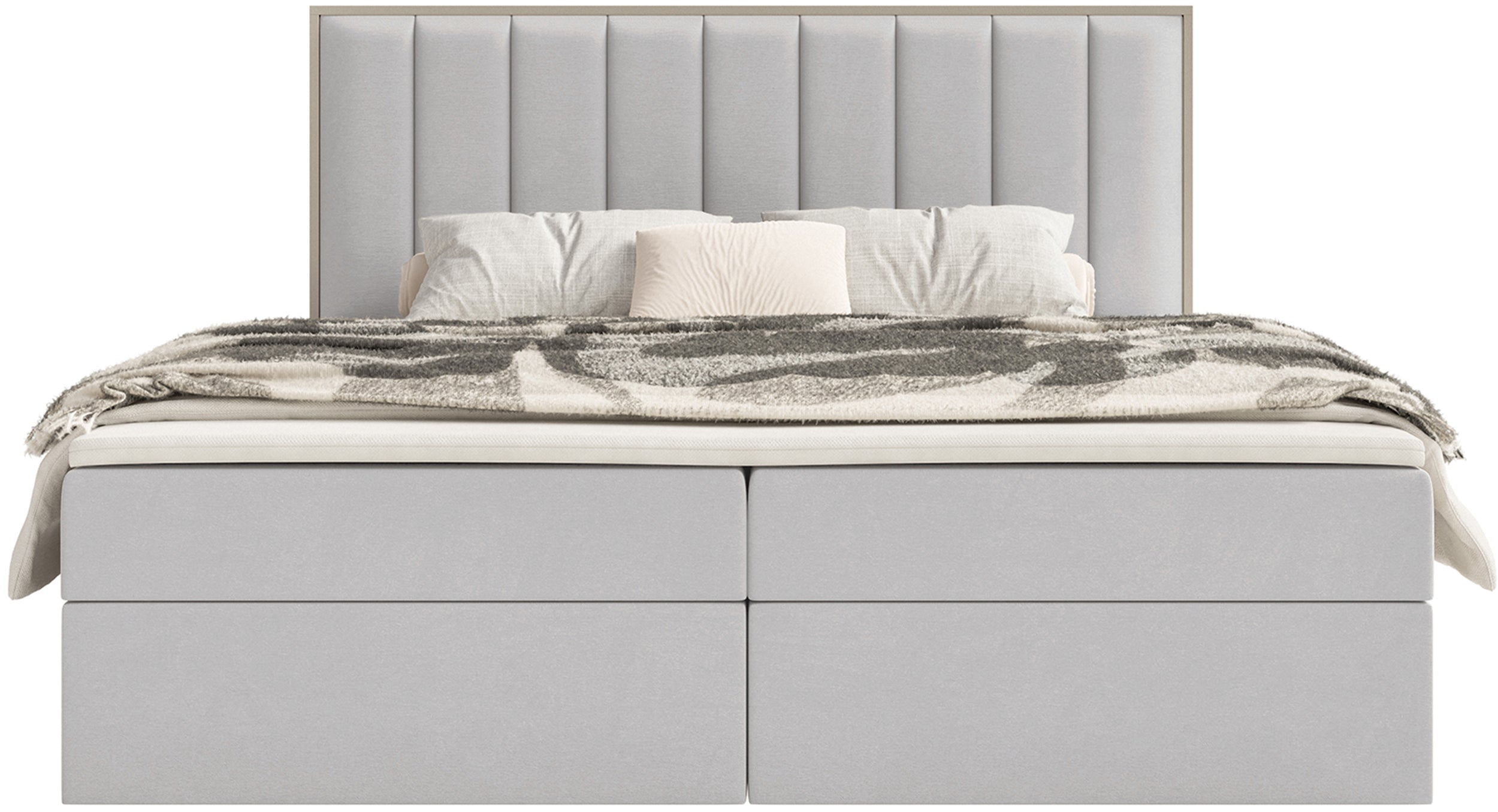 Kontinentales Bett 140x200 cm Togents mit Stauraum und Topper, hellgrauer Velours, wasserabweisend