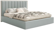 Polsterbett 160x200 cm Togents mit Stauraum und LED-Beleuchtung, Metallrahmen, salbeigrüner Veloursstoff, wasserabweisend