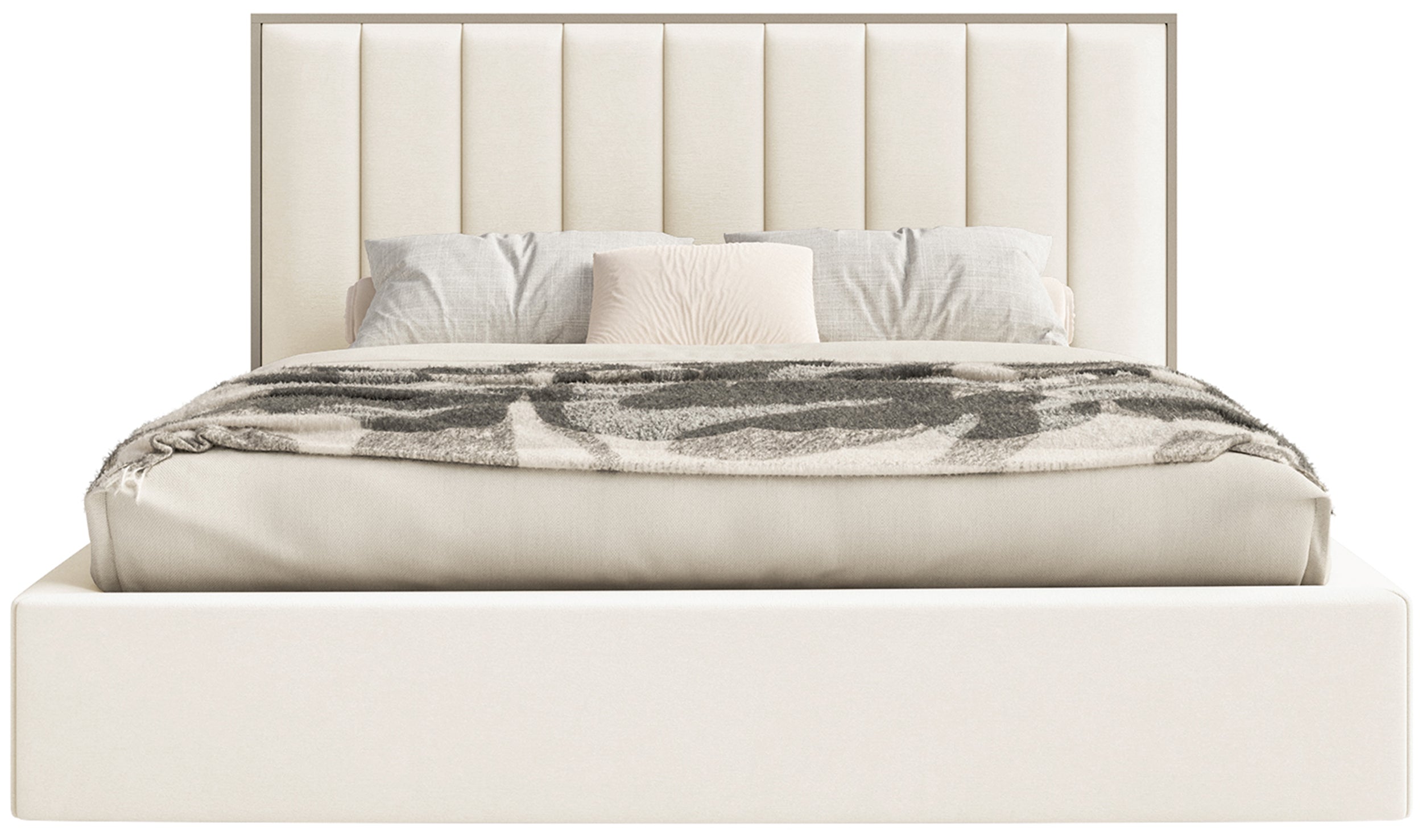 Polsterbett 180x200 cm Togents mit Stauraum, Metallrahmen, cremefarben, Velours, wasserabweisend
