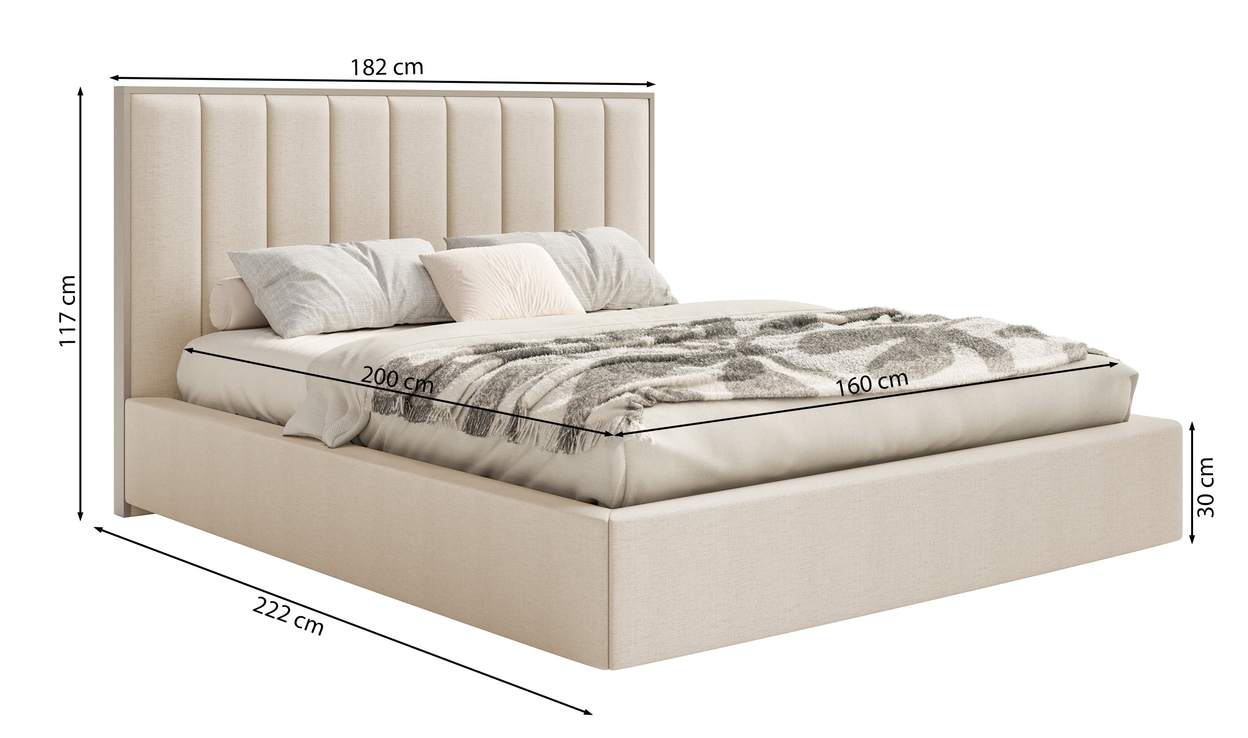 Polsterbett 160x200 cm Togents mit LED-Beleuchtung, brauner Veloursstoff, wasserabweisend
