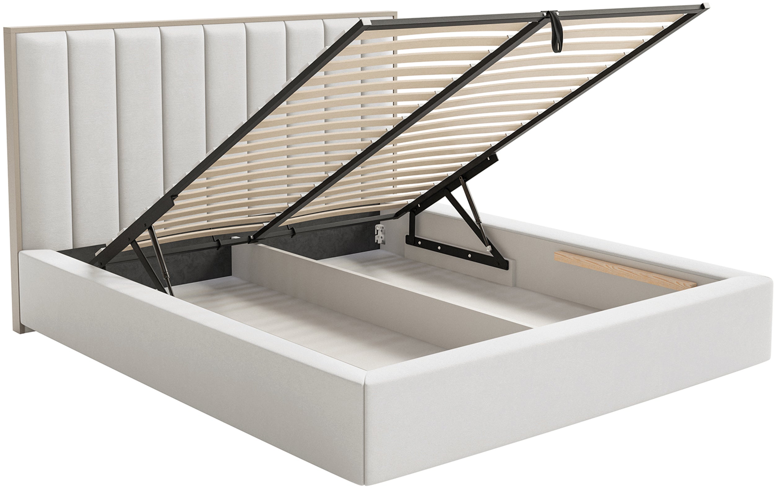 Gepolstertes Bett 160x200 cm Togents mit Stauraum, Metallrahmen, weißer hydrophober Samt