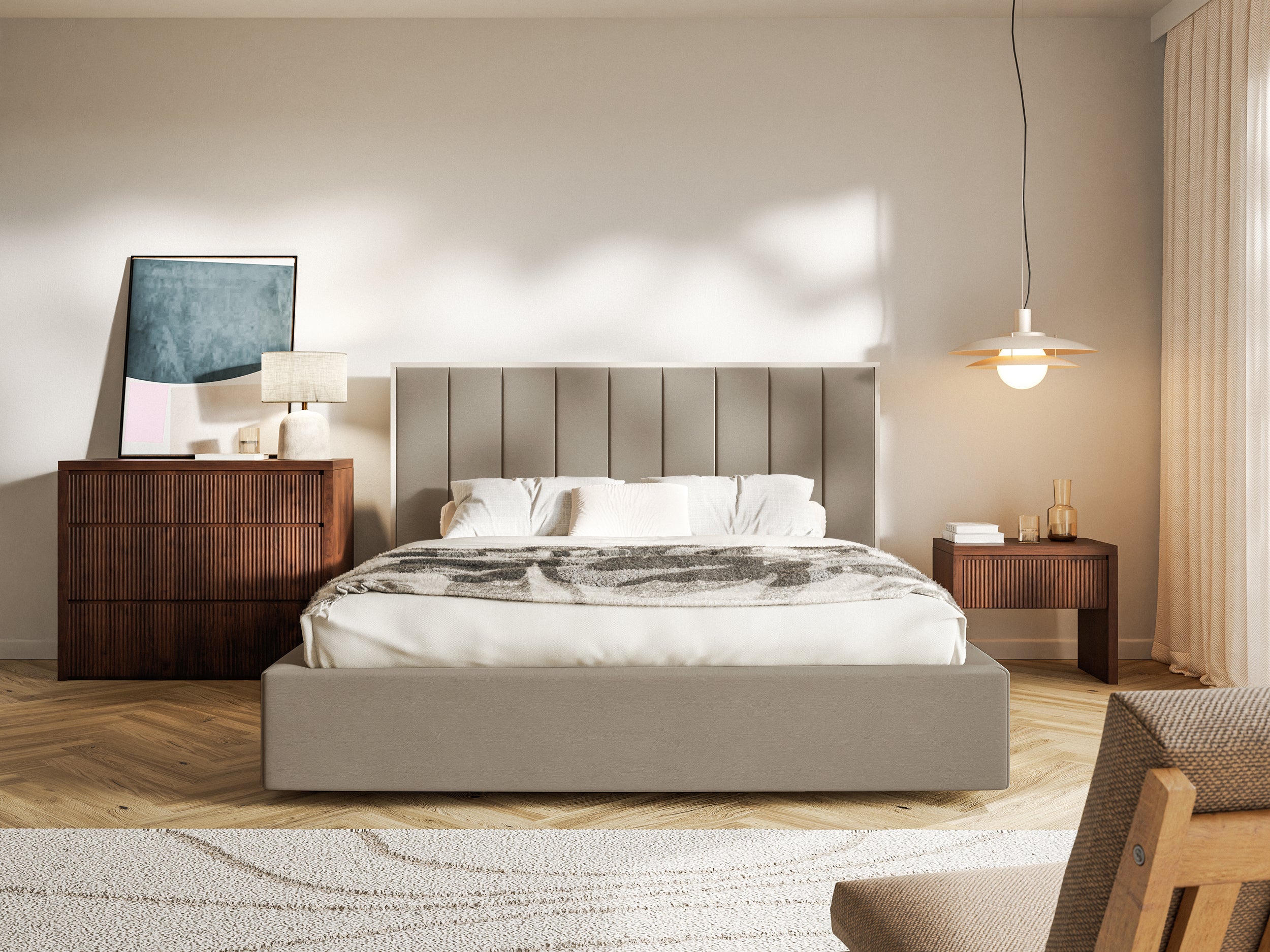 Polsterbett 140x200 cm Togents mit Stauraum, Metallrahmen, brauner wasserabweisender Samt