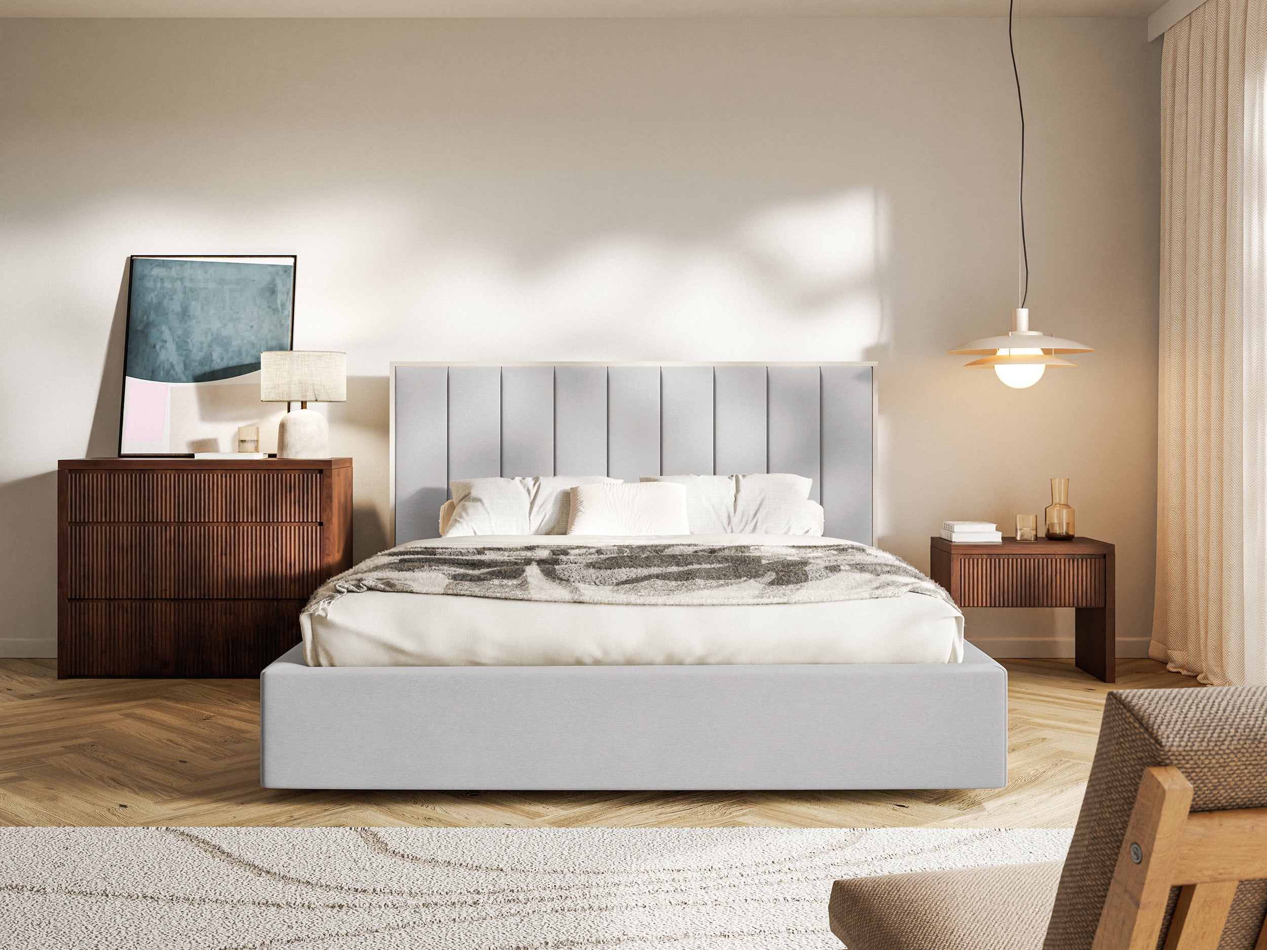 Polsterbett 180x200 cm Togents hellgrauer Velours, wasserabweisend