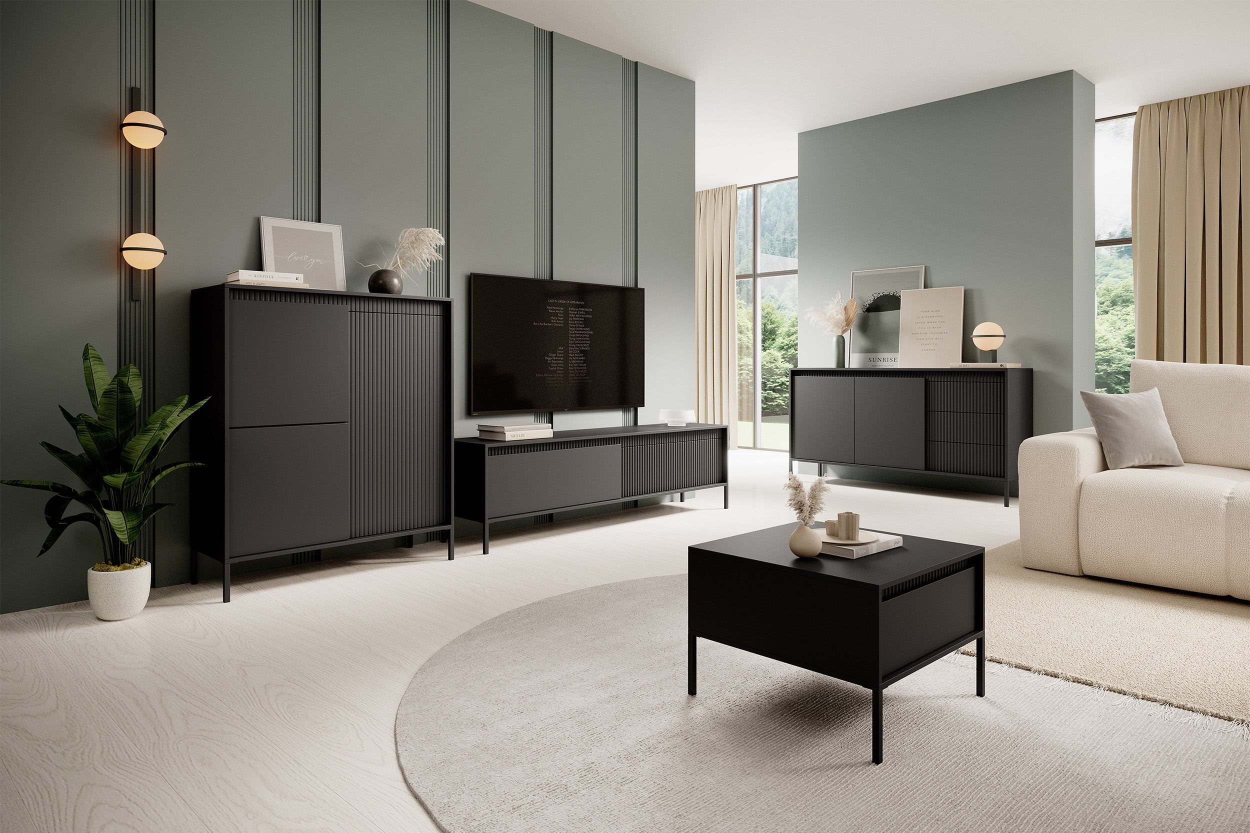 Couchtisch Falsetto mit Schublade und geriffelter Front 68x68 cm schwarz
