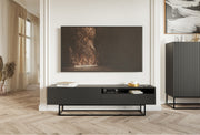 TV-Schrank Veldio mit gefräster Front und Nische, 175 cm, Schwarz mit schwarzen Beinen