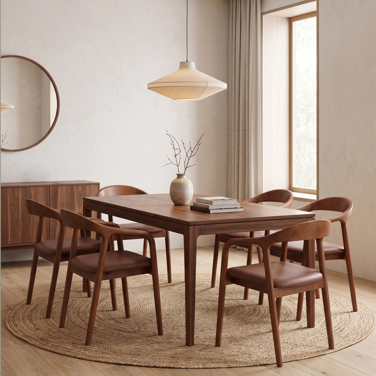 Holzstuhl für Esszimmer Battione braunes Kunstleder/Nussbaum