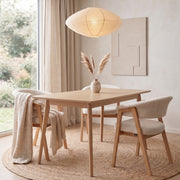 Holzstuhl für das Esszimmer Nux hellbeiger Chenille/Eiche natur