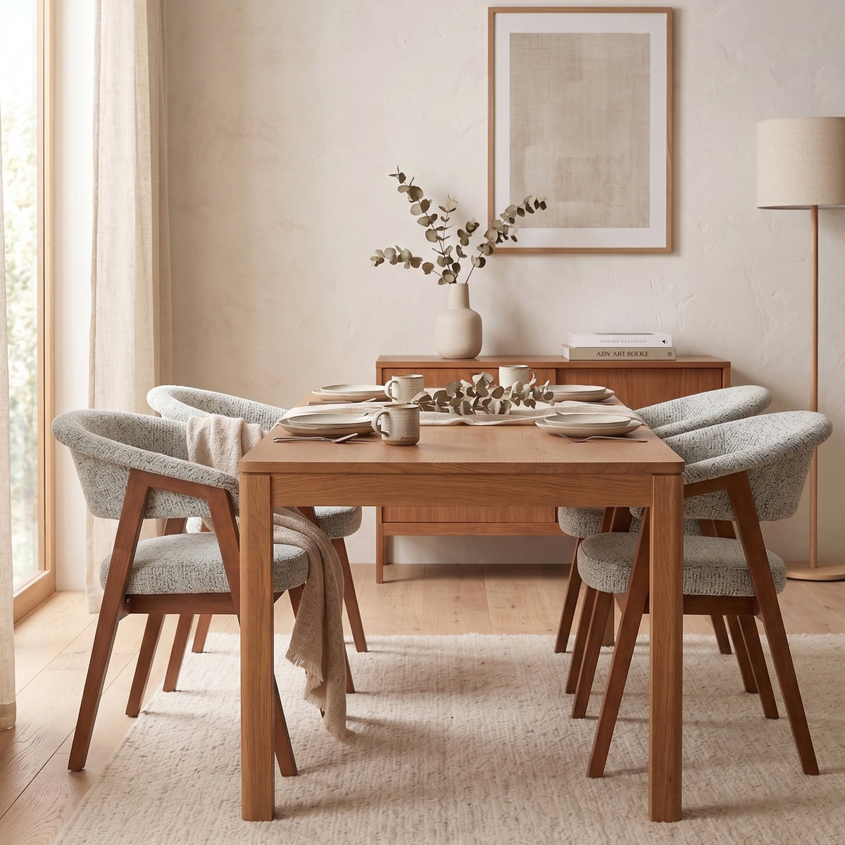 Holzstuhl für das Esszimmer Nux hellgrüner Chenille/Nussbaum