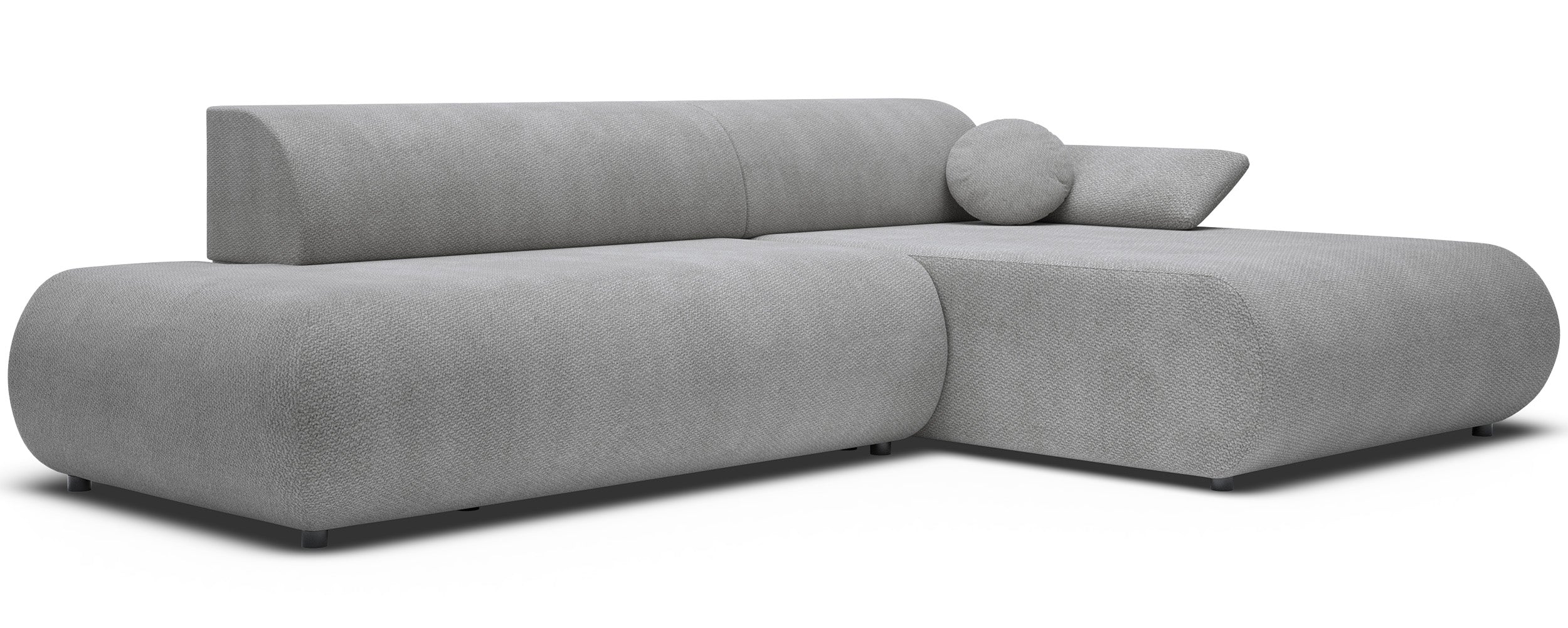 Ecksofa mit Schlaffunktion Armone, L-förmig, rechtsseitig, grauer Chenille-Stoff