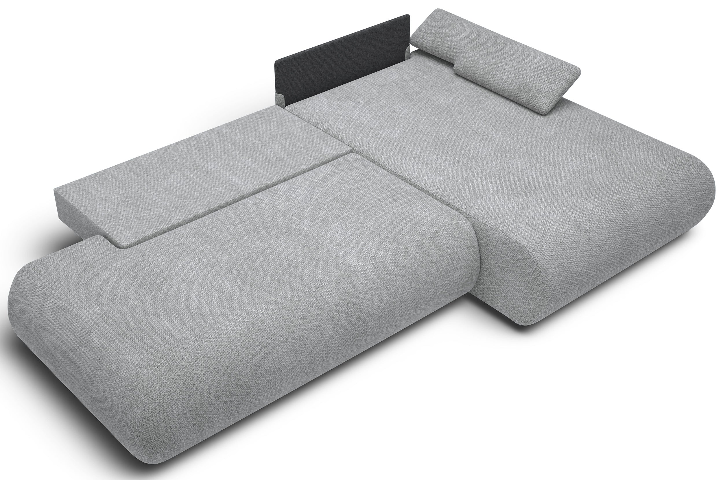 Ecksofa mit Schlaffunktion Armone, L-förmig, rechtsseitig, grauer Chenille-Stoff