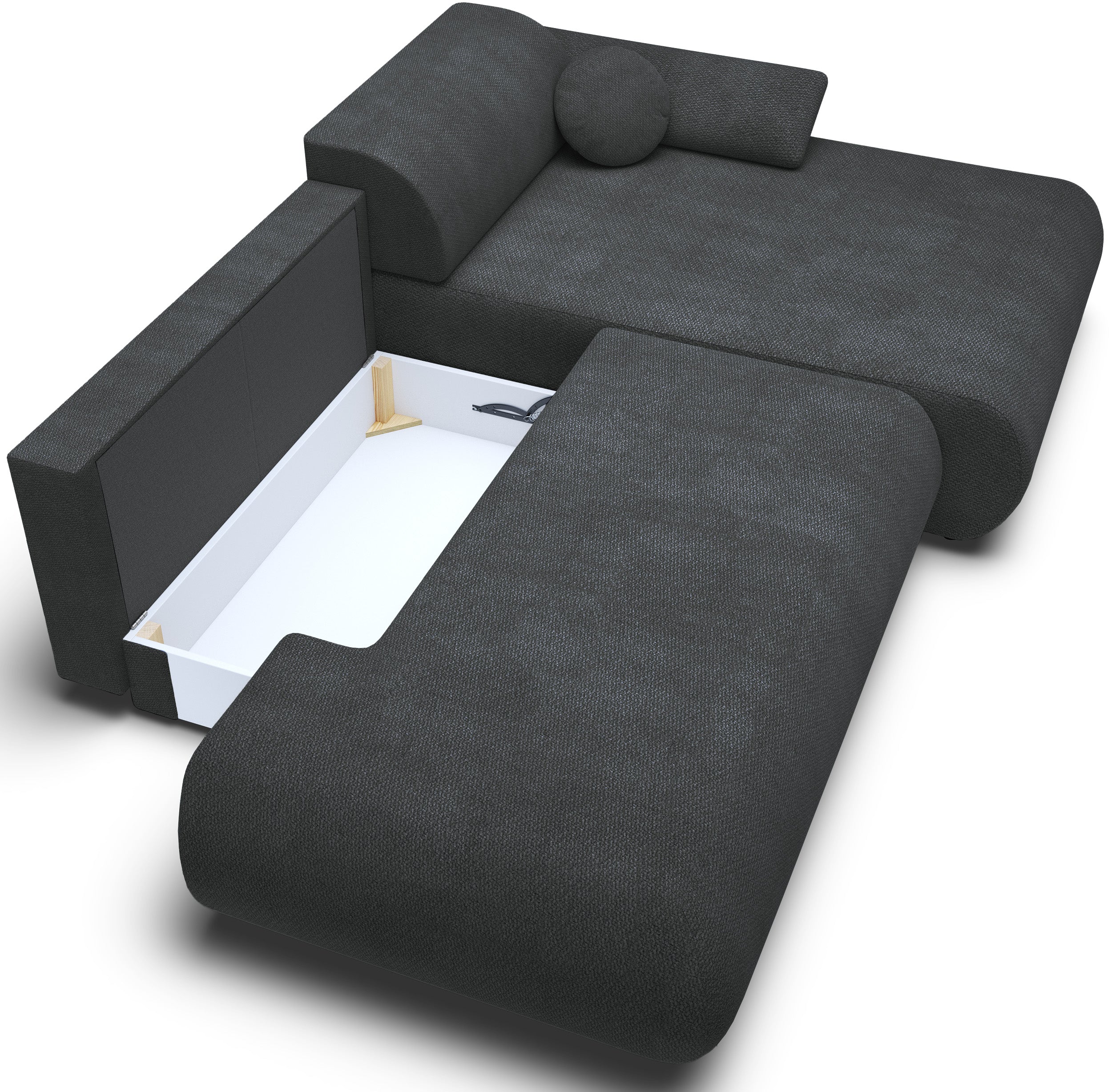 Ecksofa mit Schlafunktion Armone, L-förmig, rechtsseitig, grafitfarben, Chenille