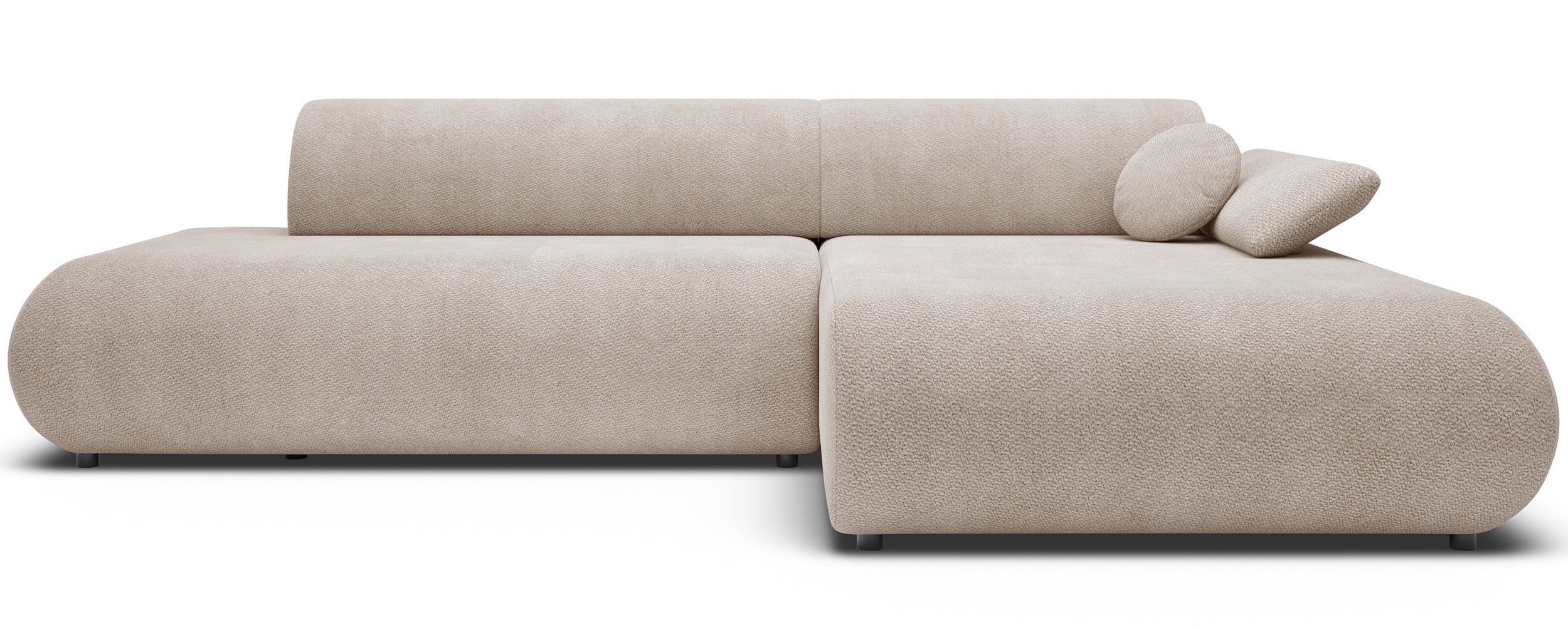 Ecksofa mit Schlaffunktion Armone, L-förmig, rechtsseitig, hellbeige Chenille