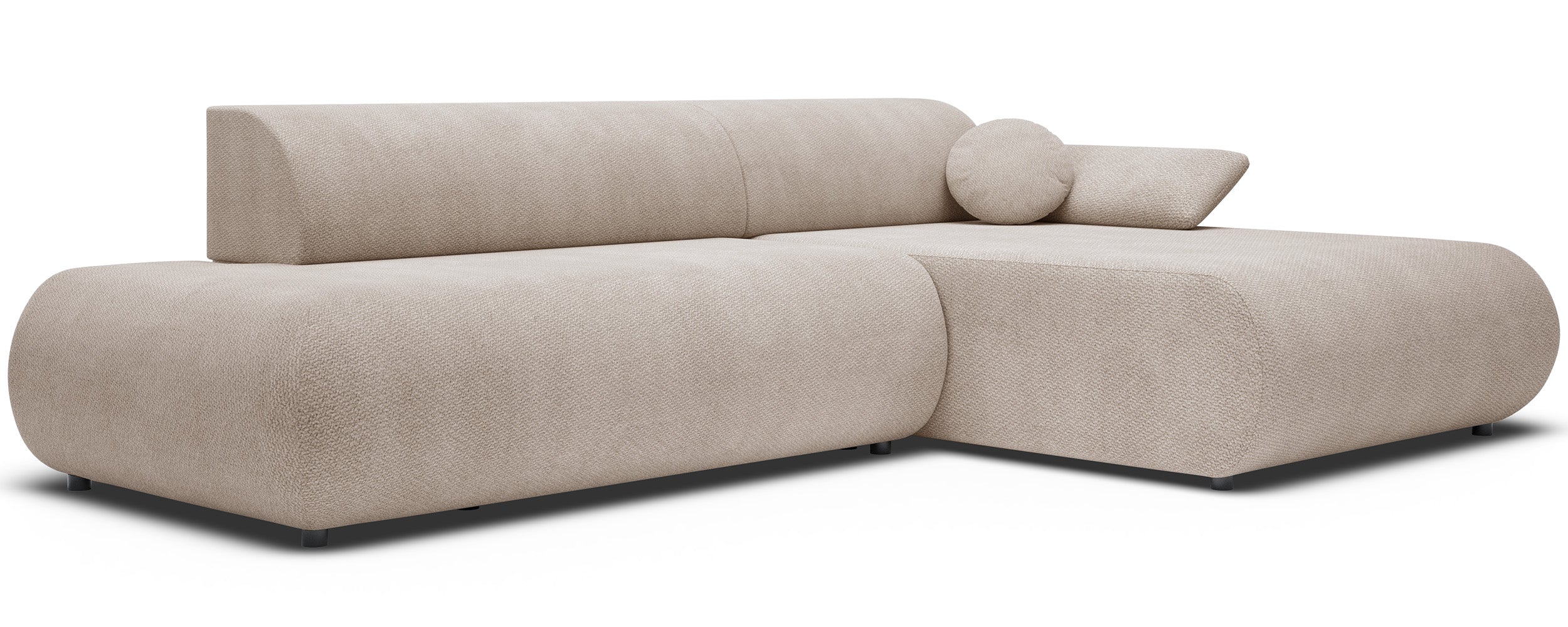 Ecksofa mit Schlaffunktion Armone, L-förmig, rechtsseitig, hellbeige Chenille