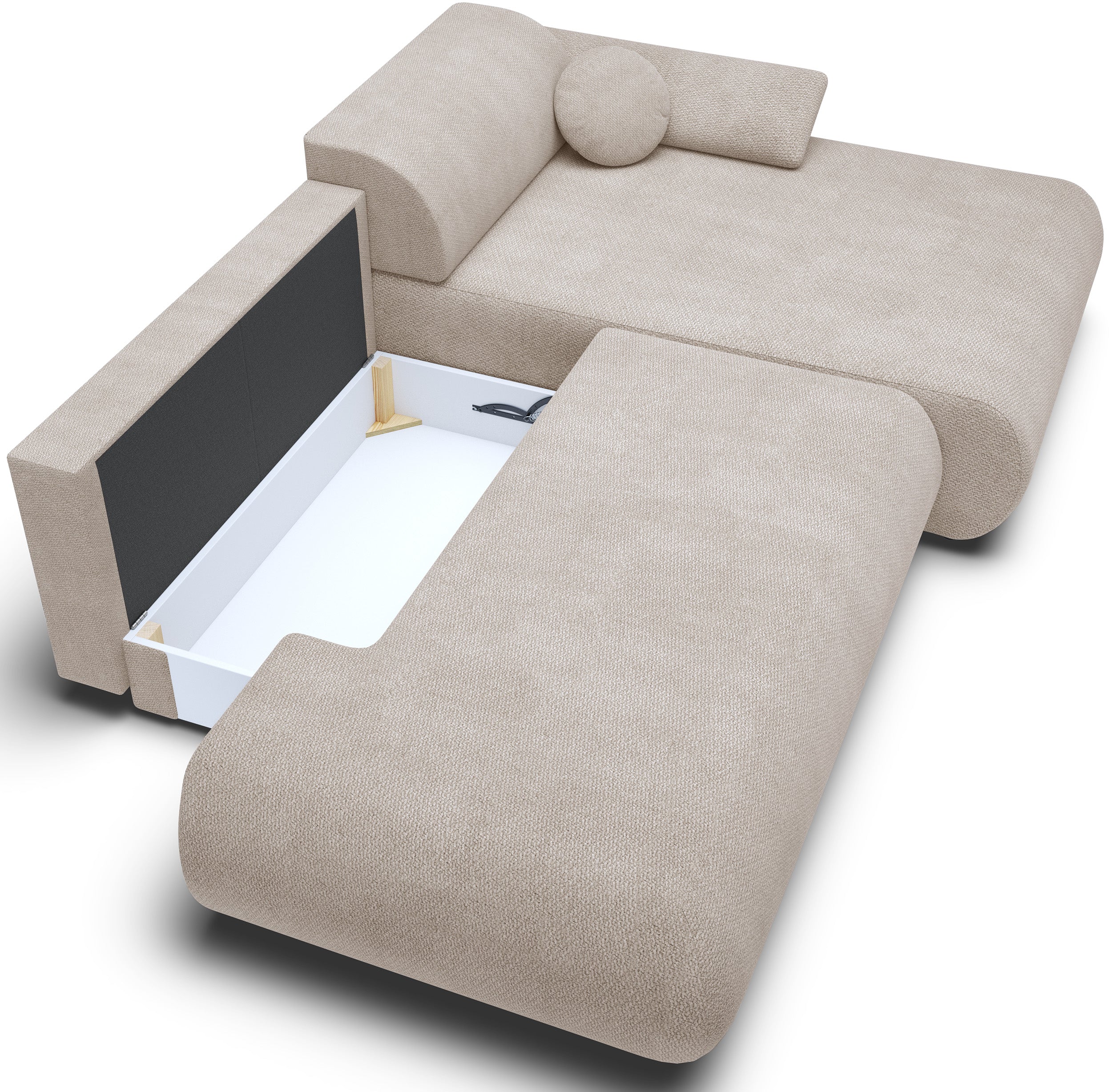 Ecksofa mit Schlaffunktion Armone, L-förmig, rechtsseitig, hellbeige Chenille