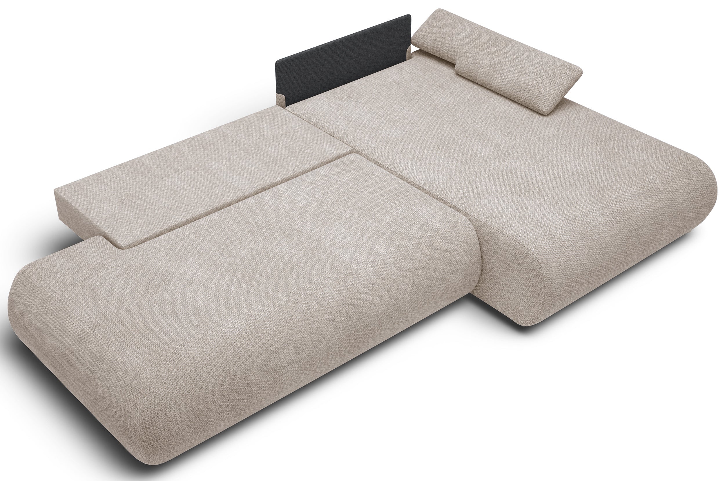 Ecksofa mit Schlaffunktion Armone, L-förmig, rechtsseitig, hellbeige Chenille