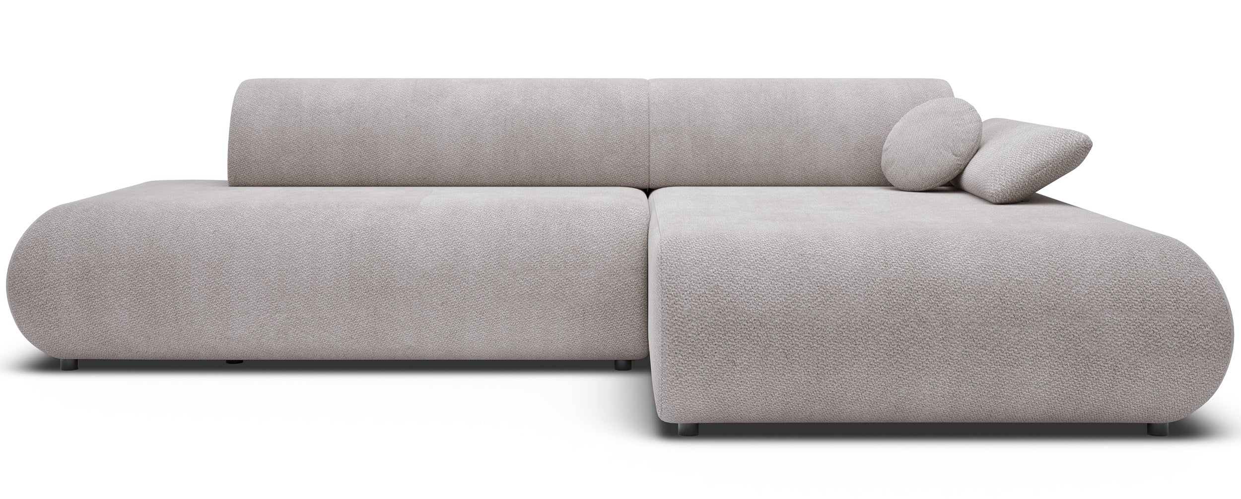 Ecksofa mit Schlaffunktion Armone, L-förmig, rechtsseitig, hellgrauer Chenille-Stoff