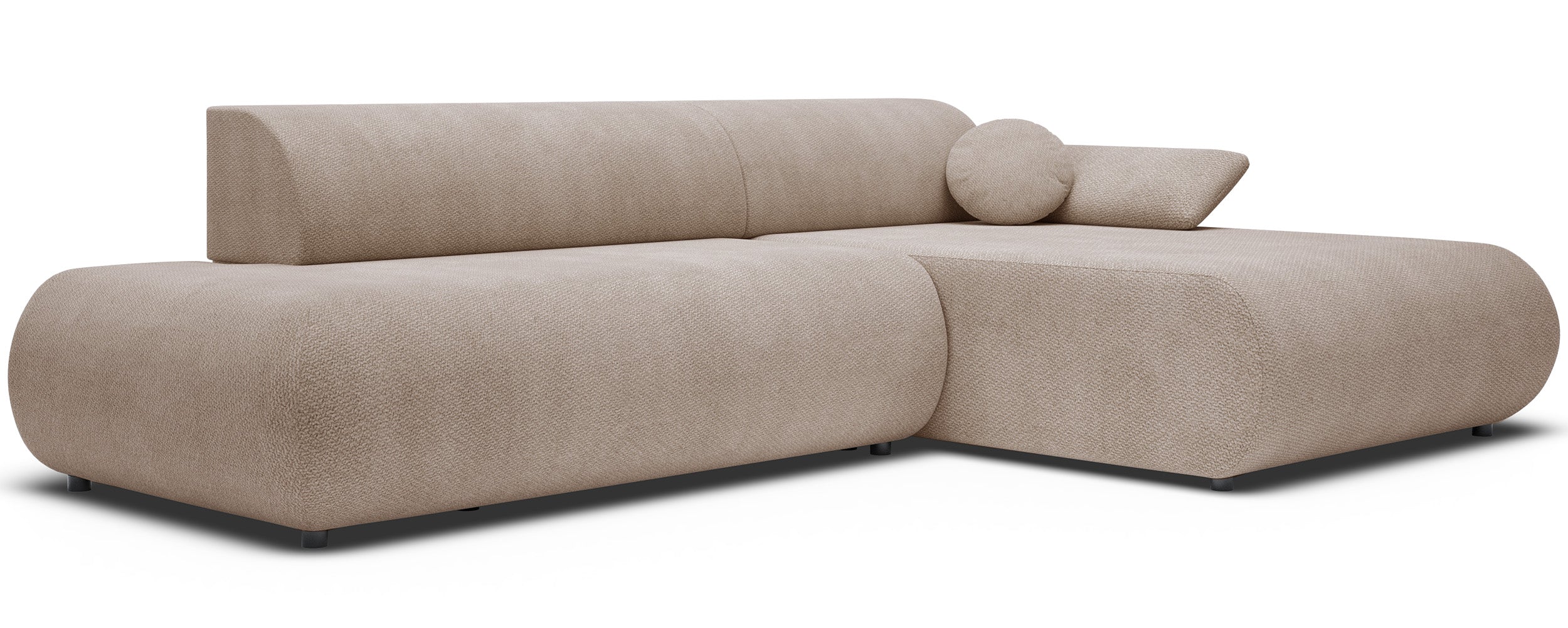Ecksofa mit Schlaffunktion Armone, L-förmig, rechtsseitig, beige Chenille