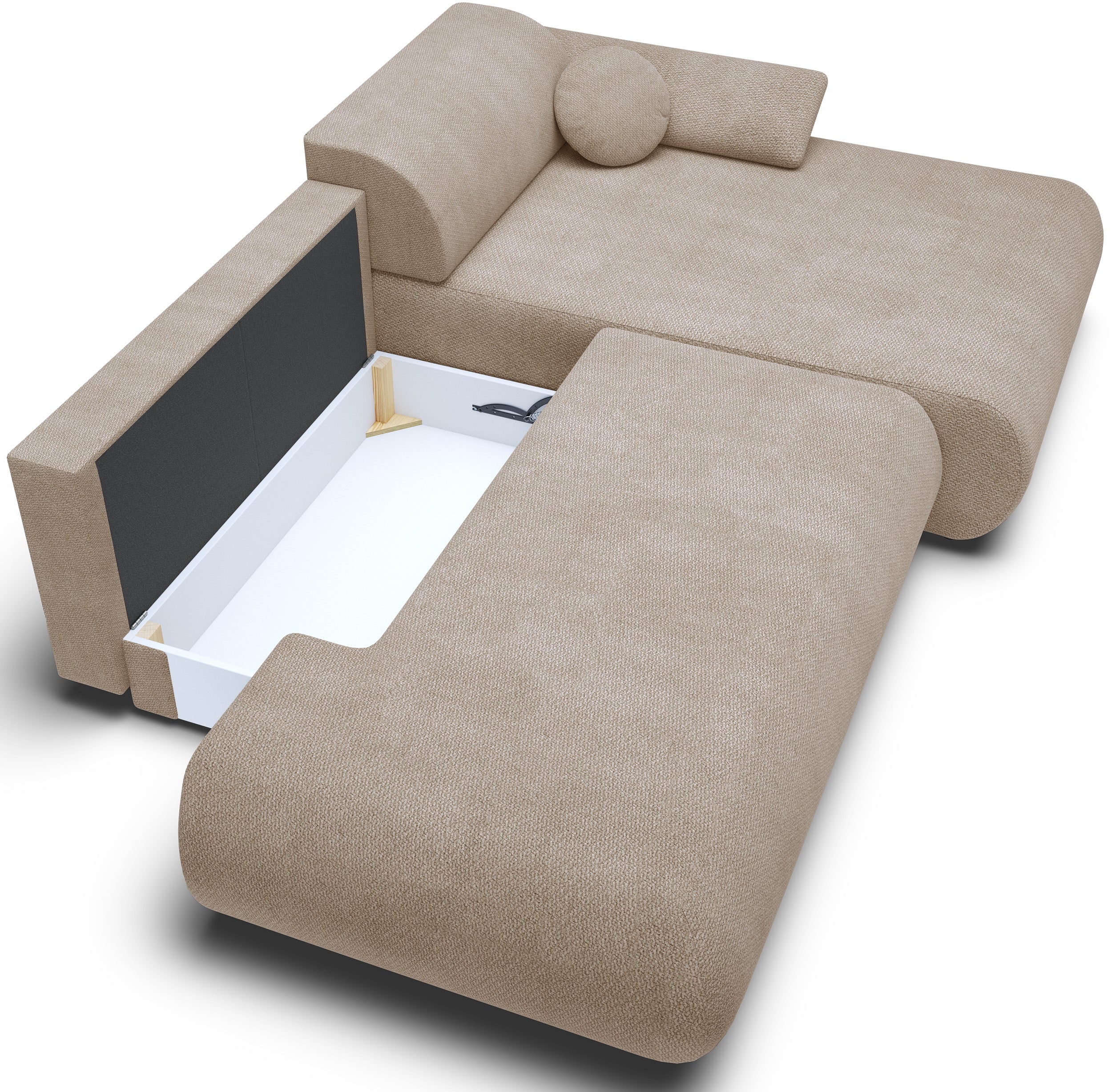 Ecksofa mit Schlaffunktion Armone, L-förmig, rechtsseitig, beige Chenille