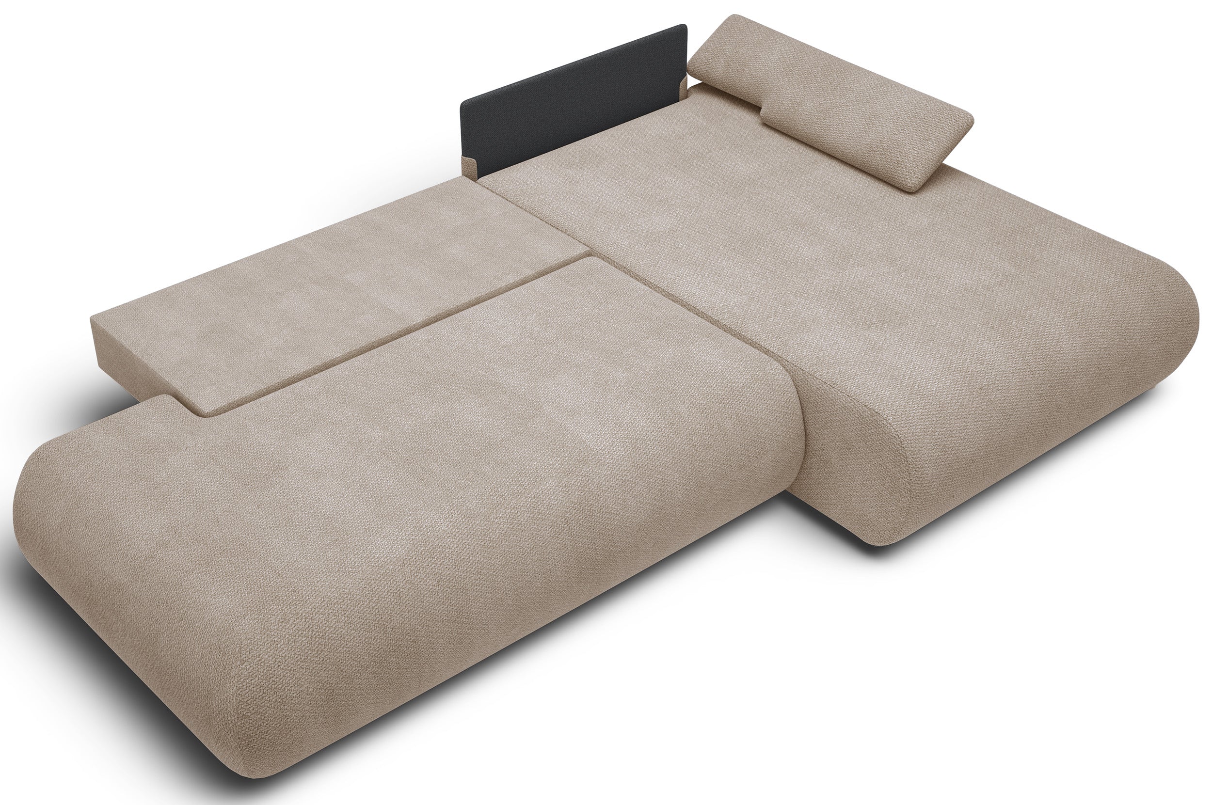 Ecksofa mit Schlaffunktion Armone, L-förmig, rechtsseitig, beige Chenille