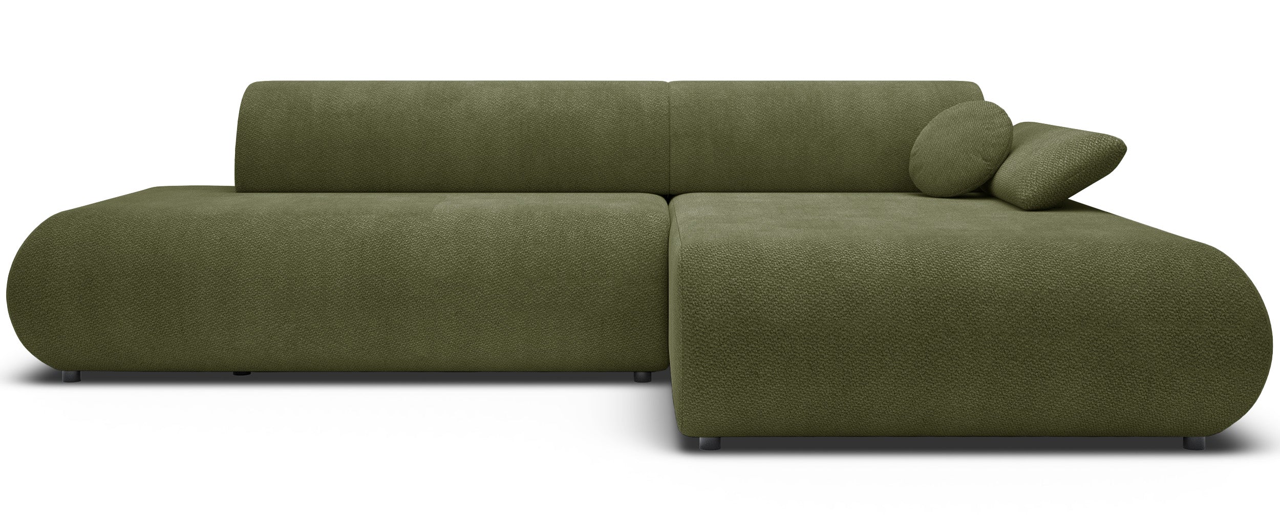 Ecksofa mit Schlaffunktion Armone, L-förmig, rechtsseitig, olivgrüner Chenille-Stoff