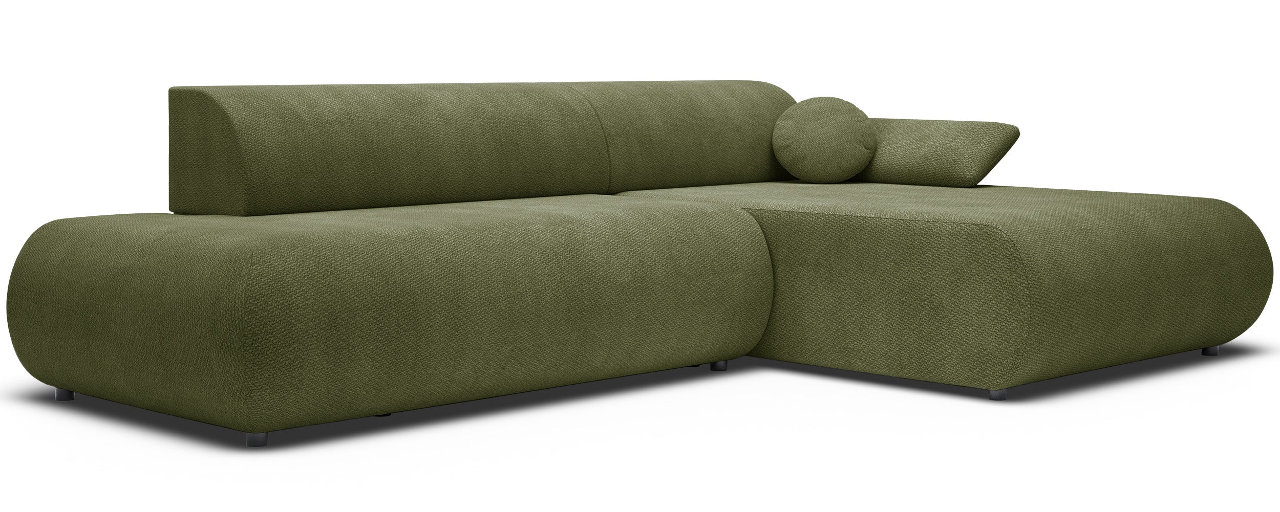 Ecksofa mit Schlaffunktion Armone, L-förmig, rechtsseitig, olivgrüner Chenille-Stoff