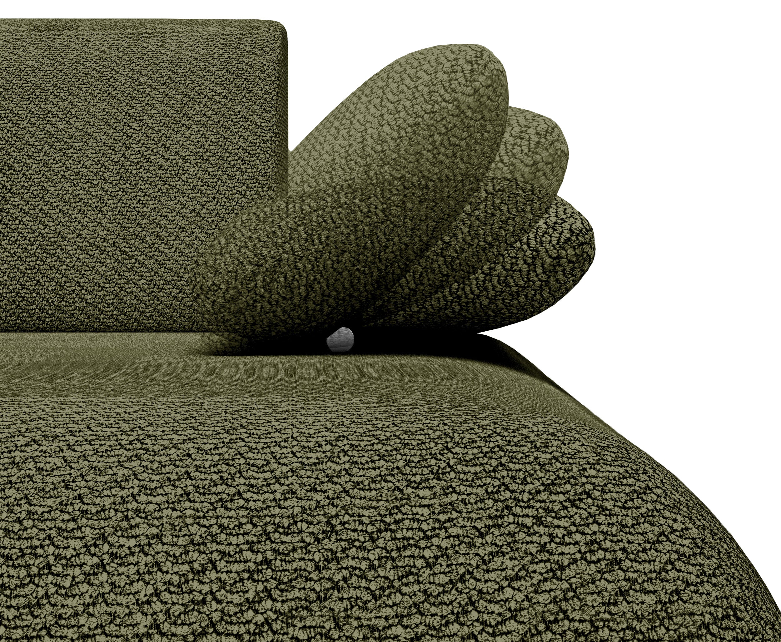 Ecksofa mit Schlaffunktion Armone, L-förmig, rechtsseitig, olivgrüner Chenille-Stoff