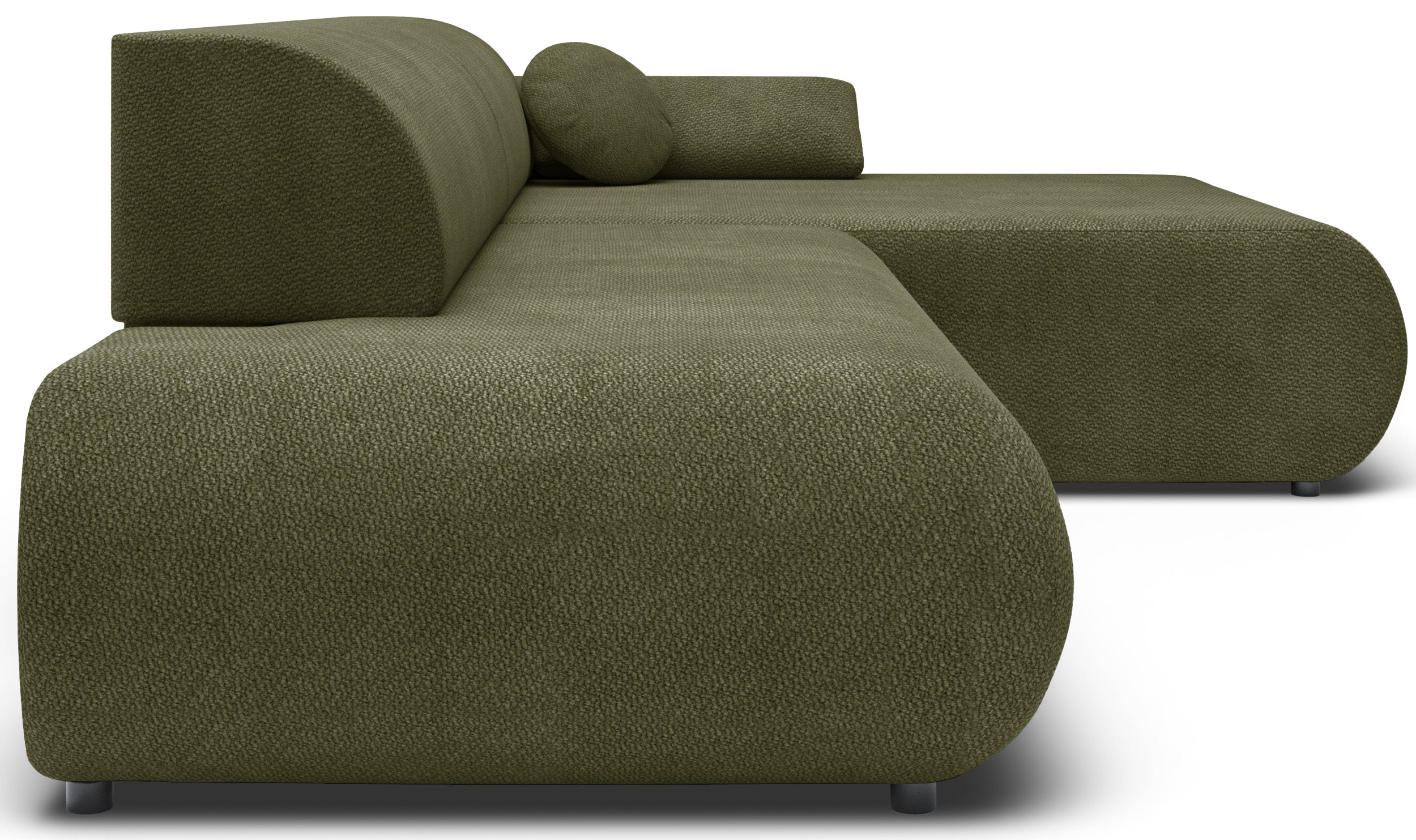 Ecksofa mit Schlaffunktion Armone, L-förmig, rechtsseitig, olivgrüner Chenille-Stoff