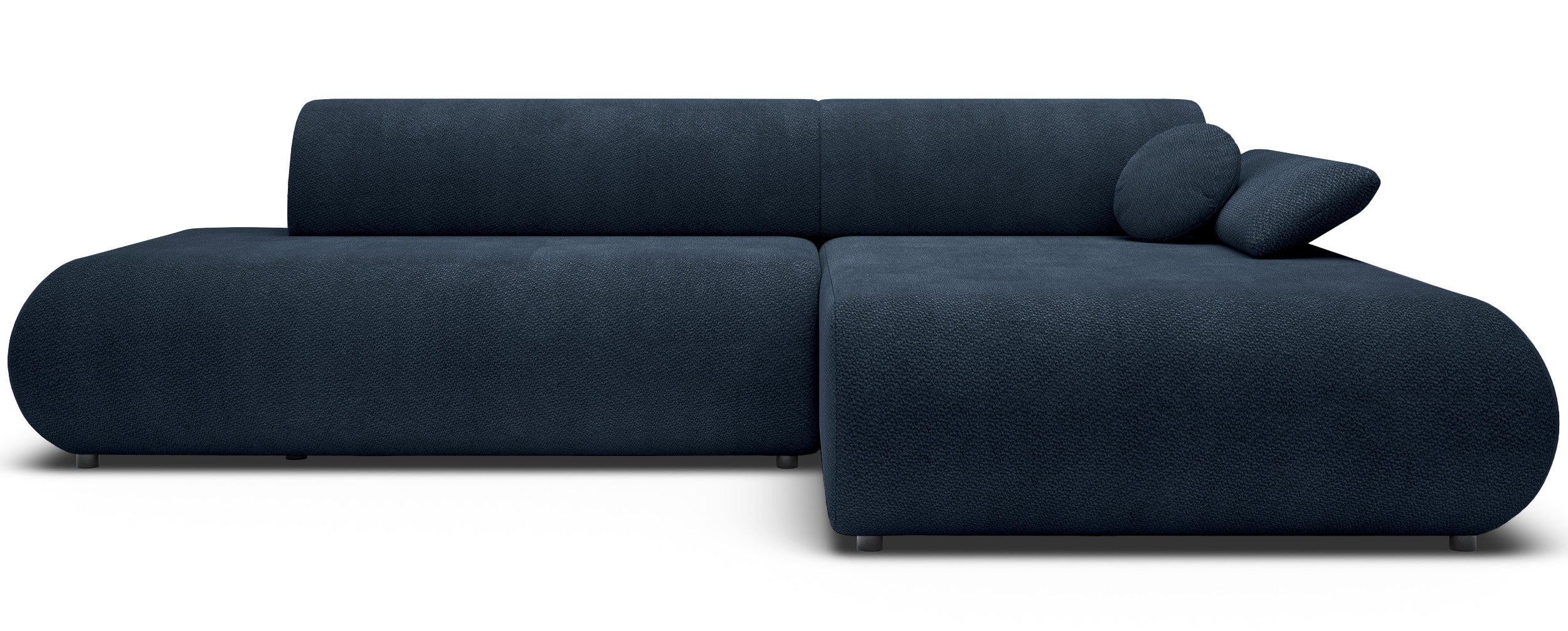 Ecksofa mit Schlafunktion Armone, L-förmig, rechtsseitig, marineblauer Chenille-Stoff