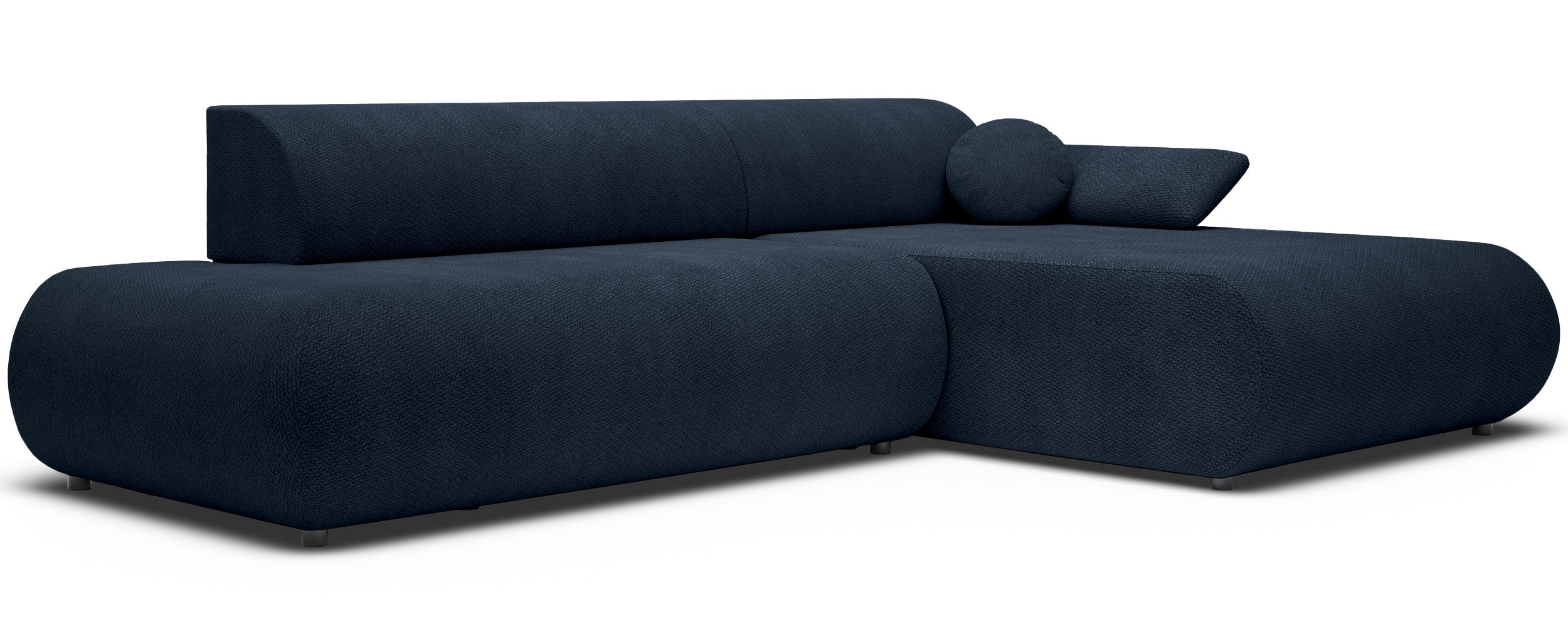 Ecksofa mit Schlafunktion Armone, L-förmig, rechtsseitig, marineblauer Chenille-Stoff