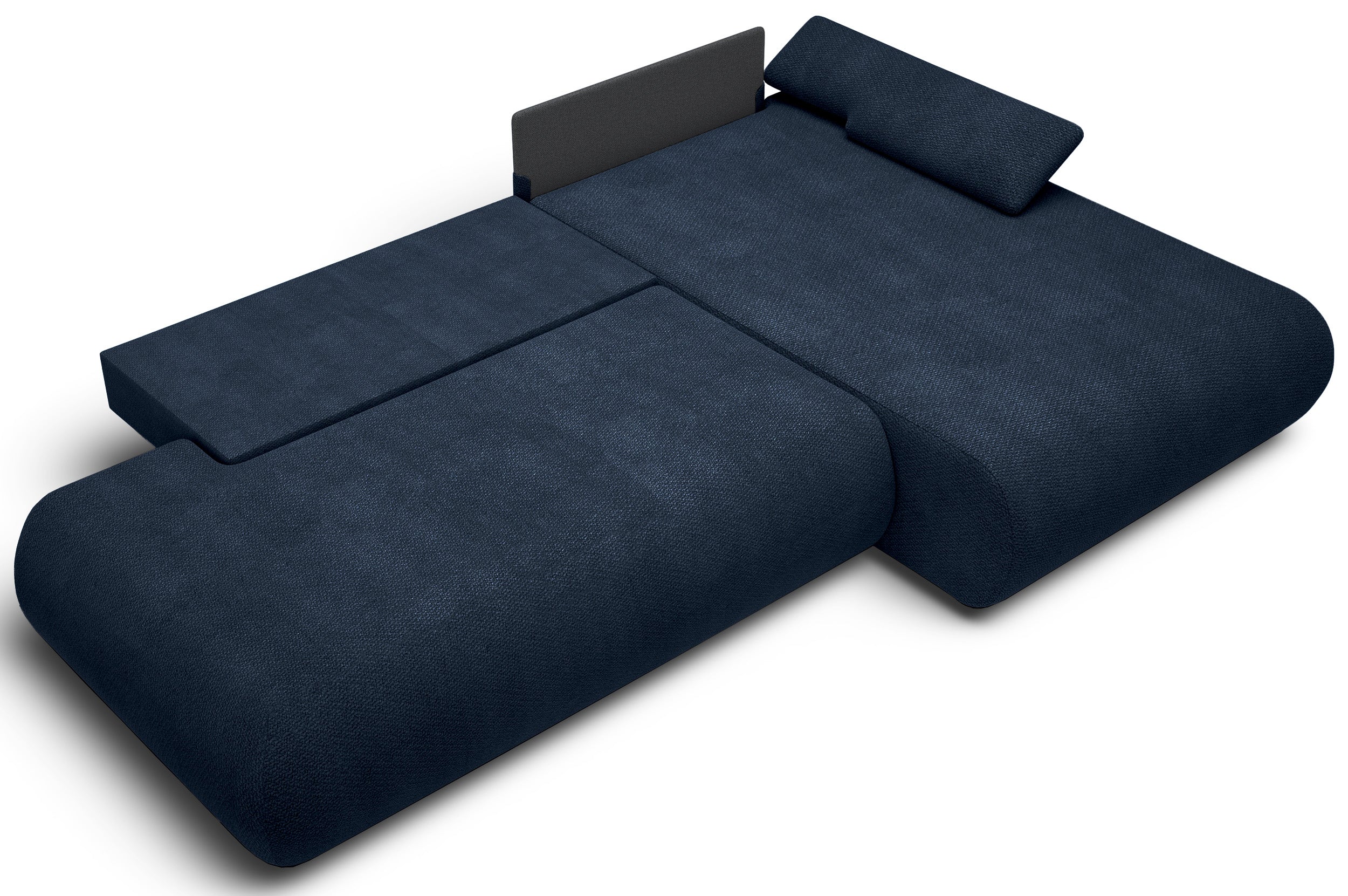 Ecksofa mit Schlafunktion Armone, L-förmig, rechtsseitig, marineblauer Chenille-Stoff