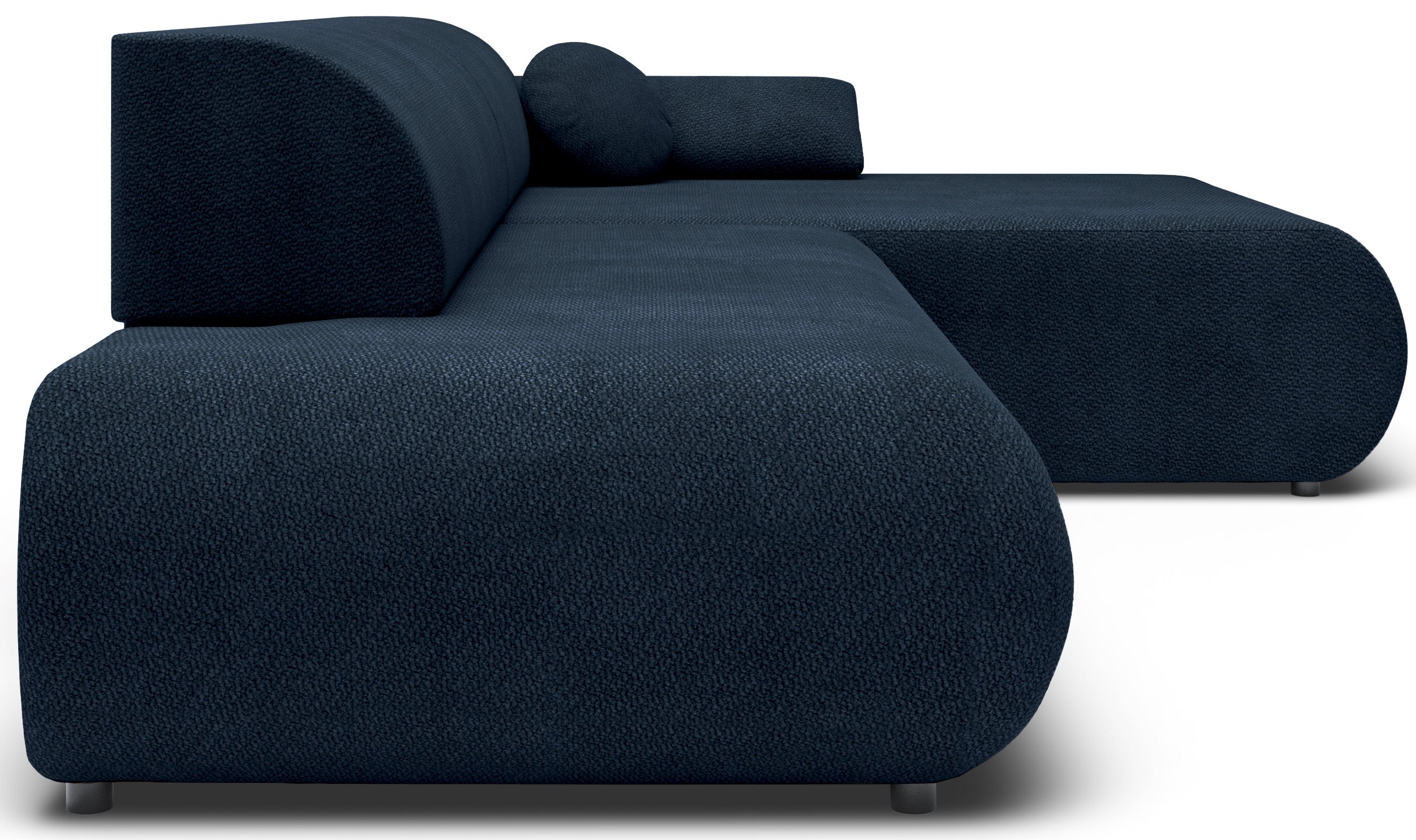 Ecksofa mit Schlafunktion Armone, L-förmig, rechtsseitig, marineblauer Chenille-Stoff