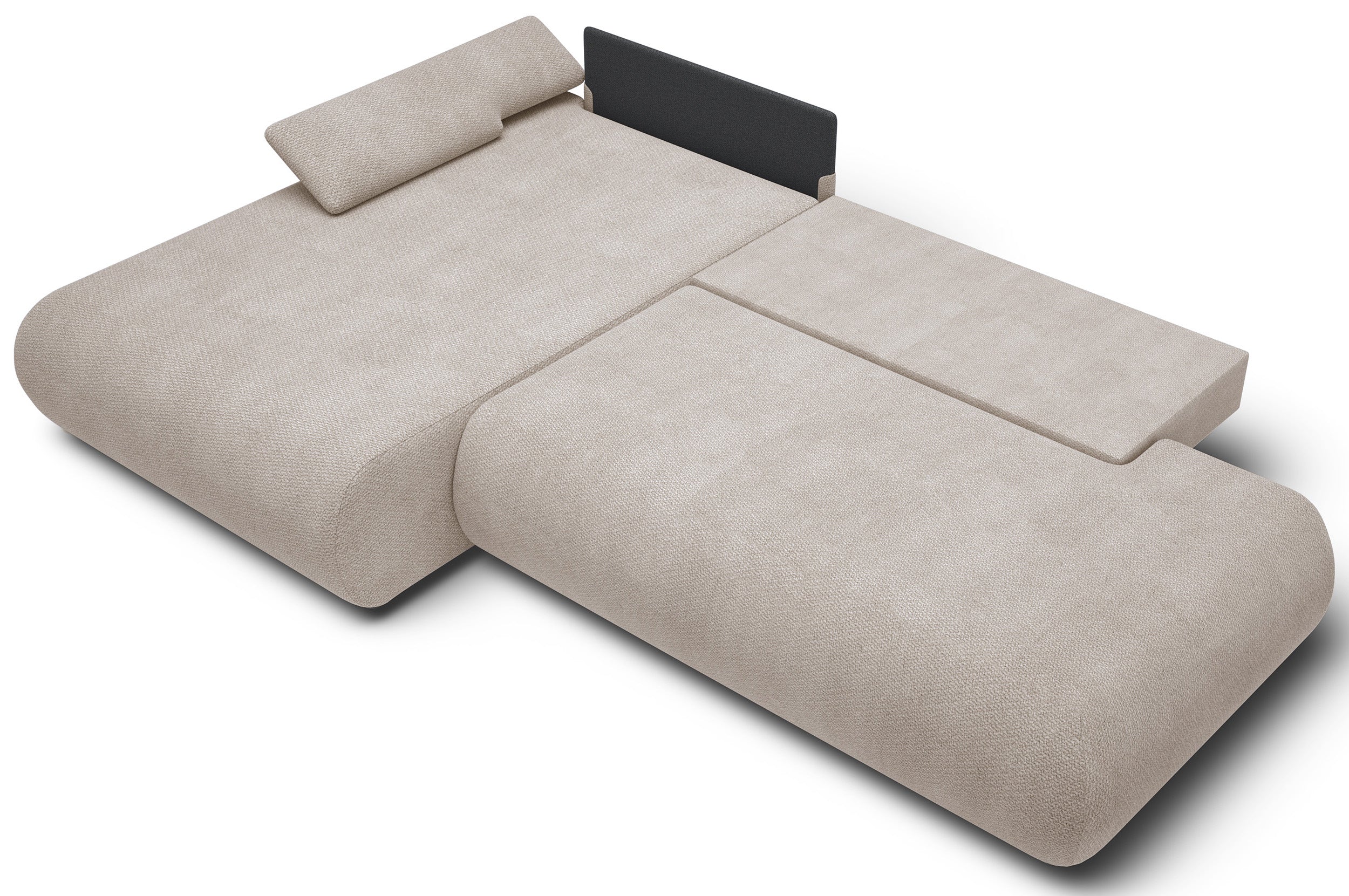Ecksofa mit Schlaffunktion Armone, L-förmig, linksseitig, hellbeige Chenille