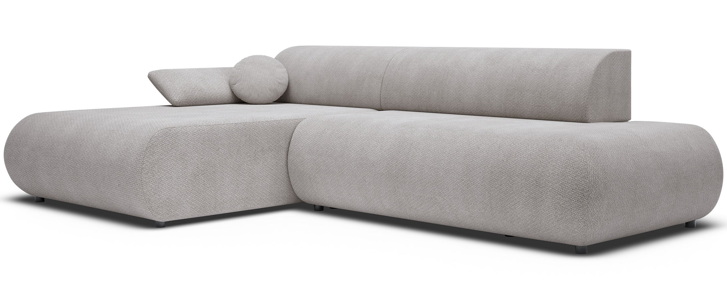 Ecksofa mit Schlaffunktion Armone, L-förmig, linksseitig, hellgrauer Chenille-Stoff