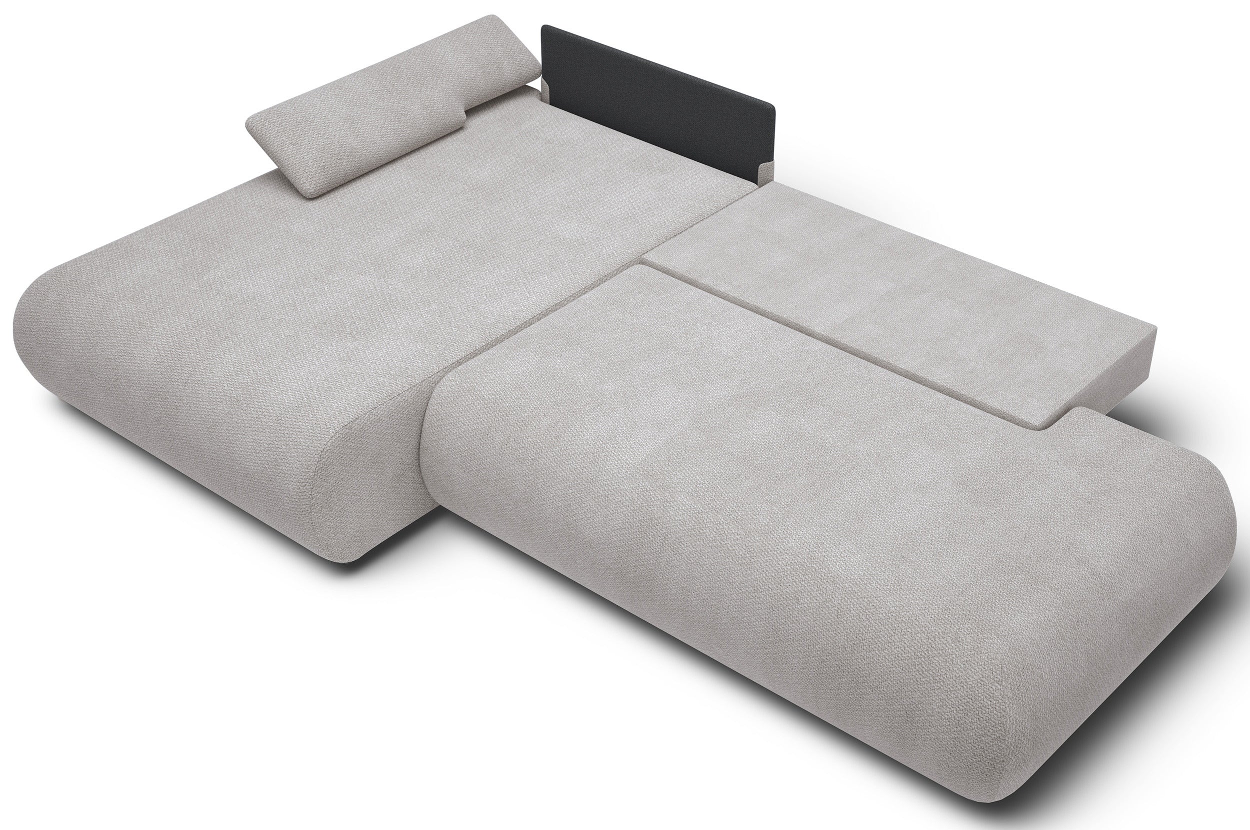 Ecksofa mit Schlaffunktion Armone, L-förmig, linksseitig, hellgrauer Chenille-Stoff