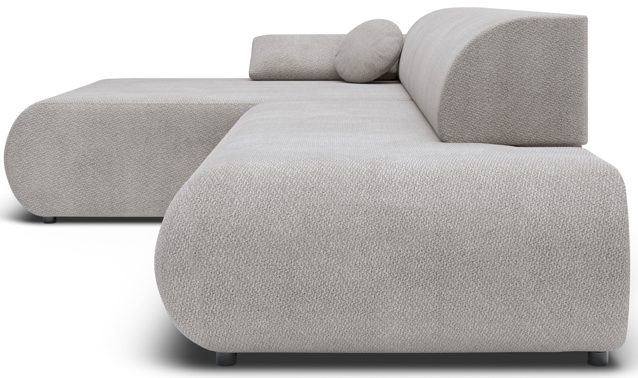 Ecksofa mit Schlaffunktion Armone, L-förmig, linksseitig, hellgrauer Chenille-Stoff