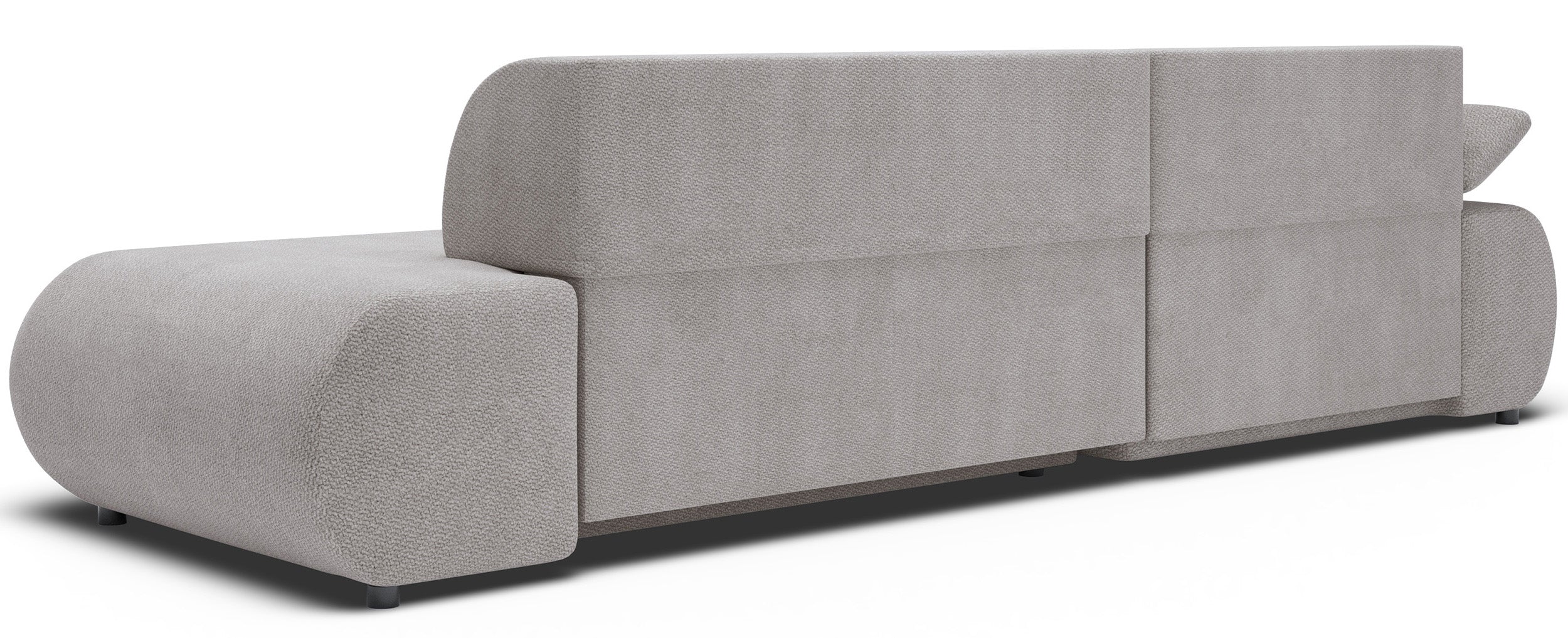 Ecksofa mit Schlaffunktion Armone, L-förmig, linksseitig, hellgrauer Chenille-Stoff