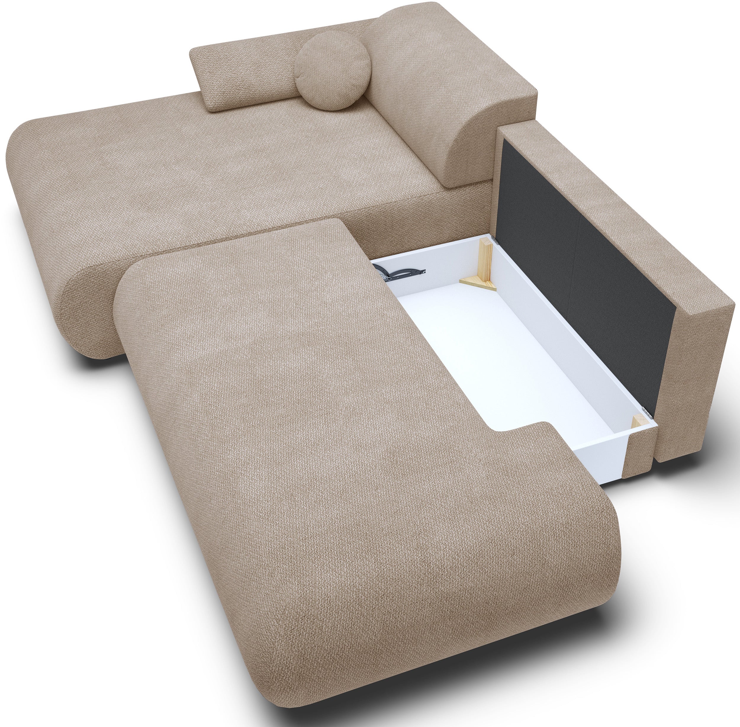 Ecksofa mit Schlaffunktion Armone, L-förmig, linksseitig, beige Chenille