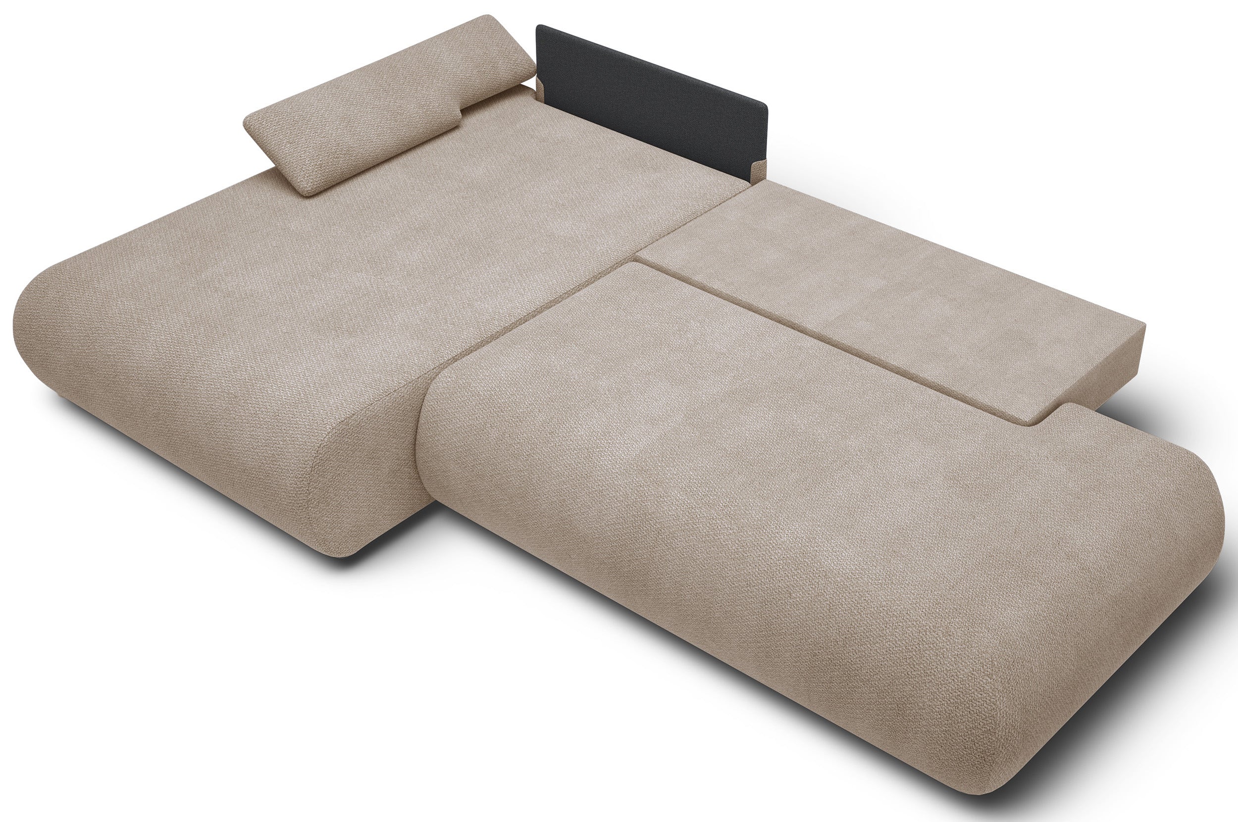 Ecksofa mit Schlaffunktion Armone, L-förmig, linksseitig, beige Chenille