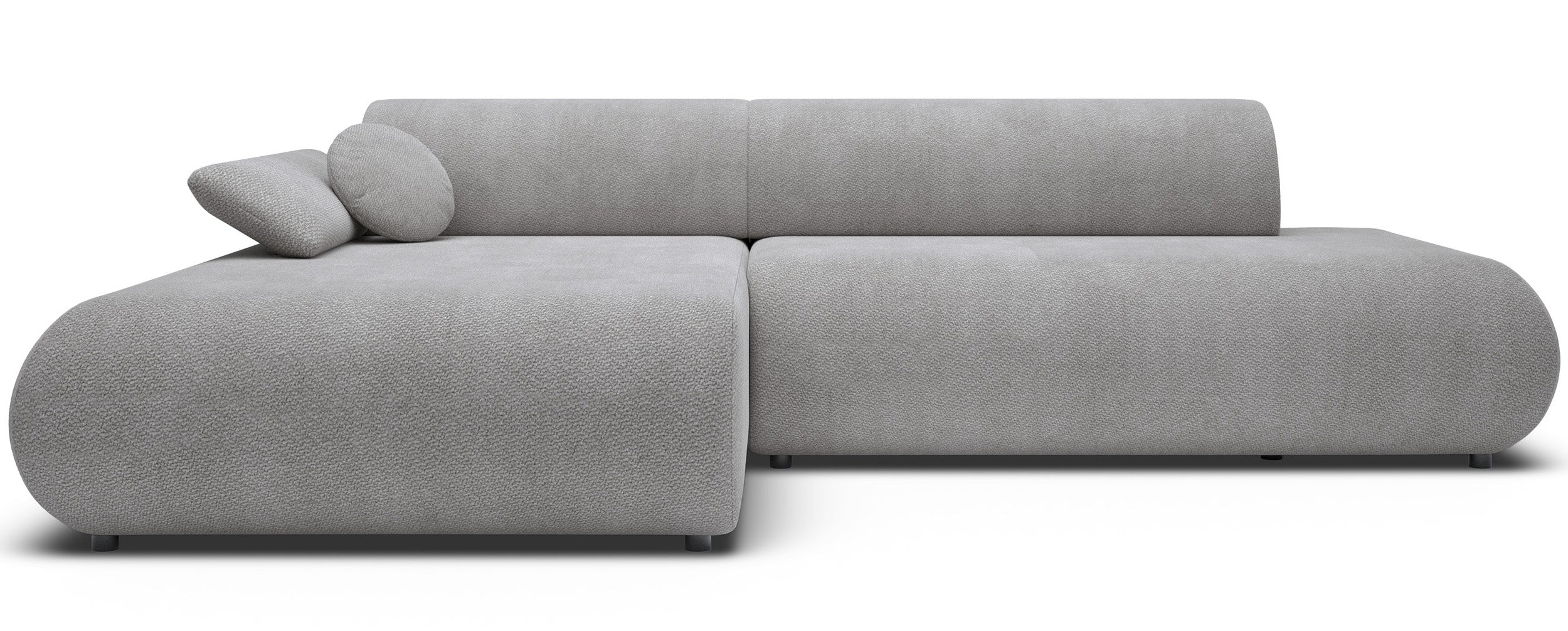 Ecksofa mit Schlaffunktion Armone, L-förmig, linksseitig, grauer Chenille-Stoff