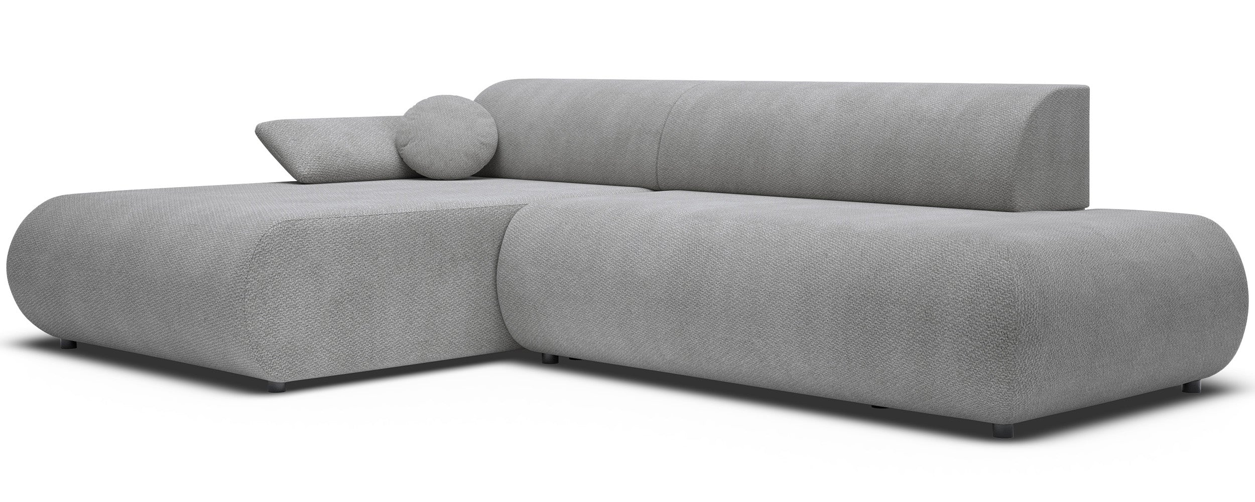 Ecksofa mit Schlaffunktion Armone, L-förmig, linksseitig, grauer Chenille-Stoff