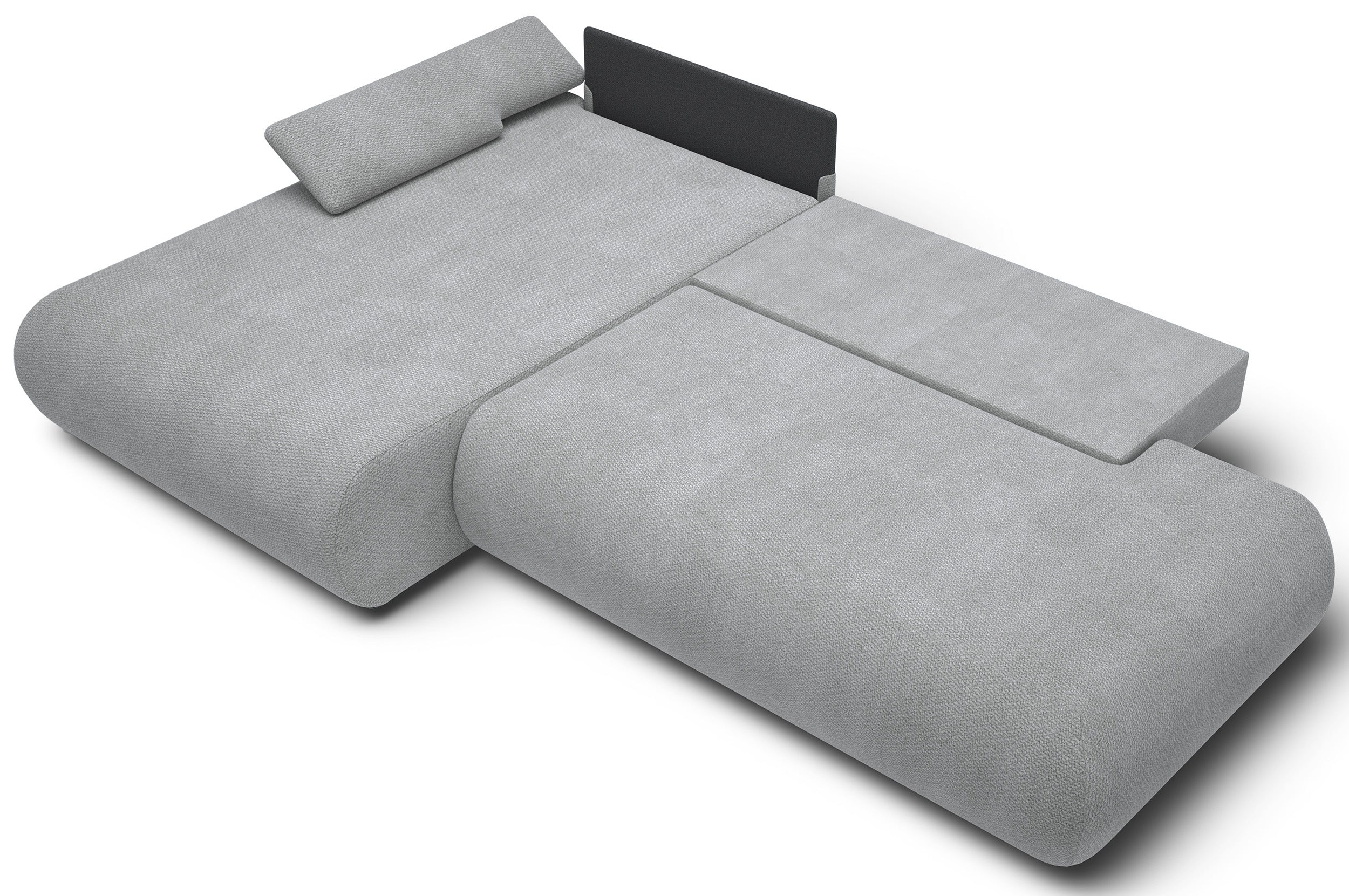 Ecksofa mit Schlaffunktion Armone, L-förmig, linksseitig, grauer Chenille-Stoff
