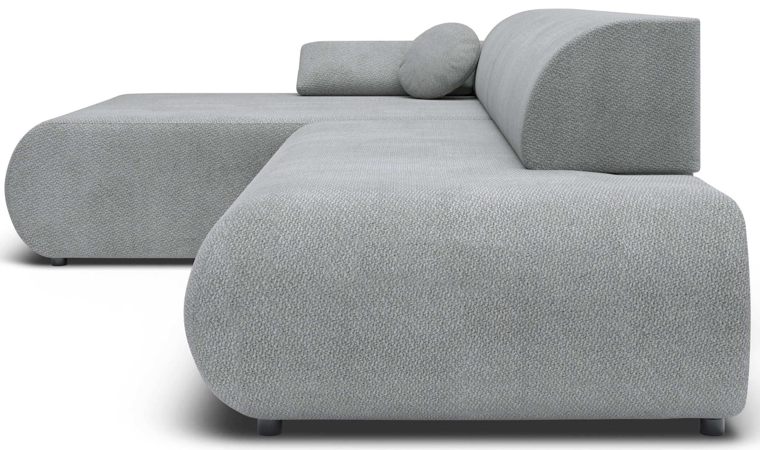 Ecksofa mit Schlaffunktion Armone, L-förmig, linksseitig, grauer Chenille-Stoff