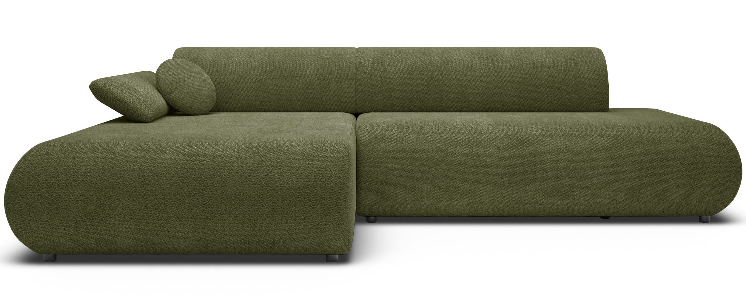 Ecksofa mit Schlaffunktion Armone, L-förmig, linksseitig, olivgrüner Chenillestoff