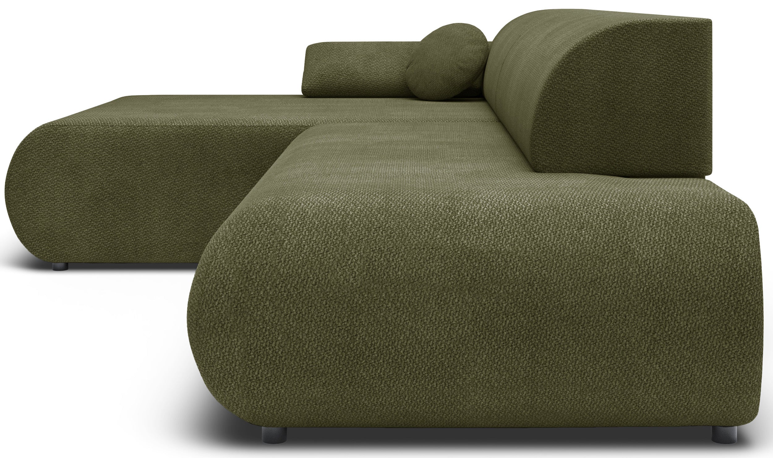 Ecksofa mit Schlaffunktion Armone, L-förmig, linksseitig, olivgrüner Chenillestoff