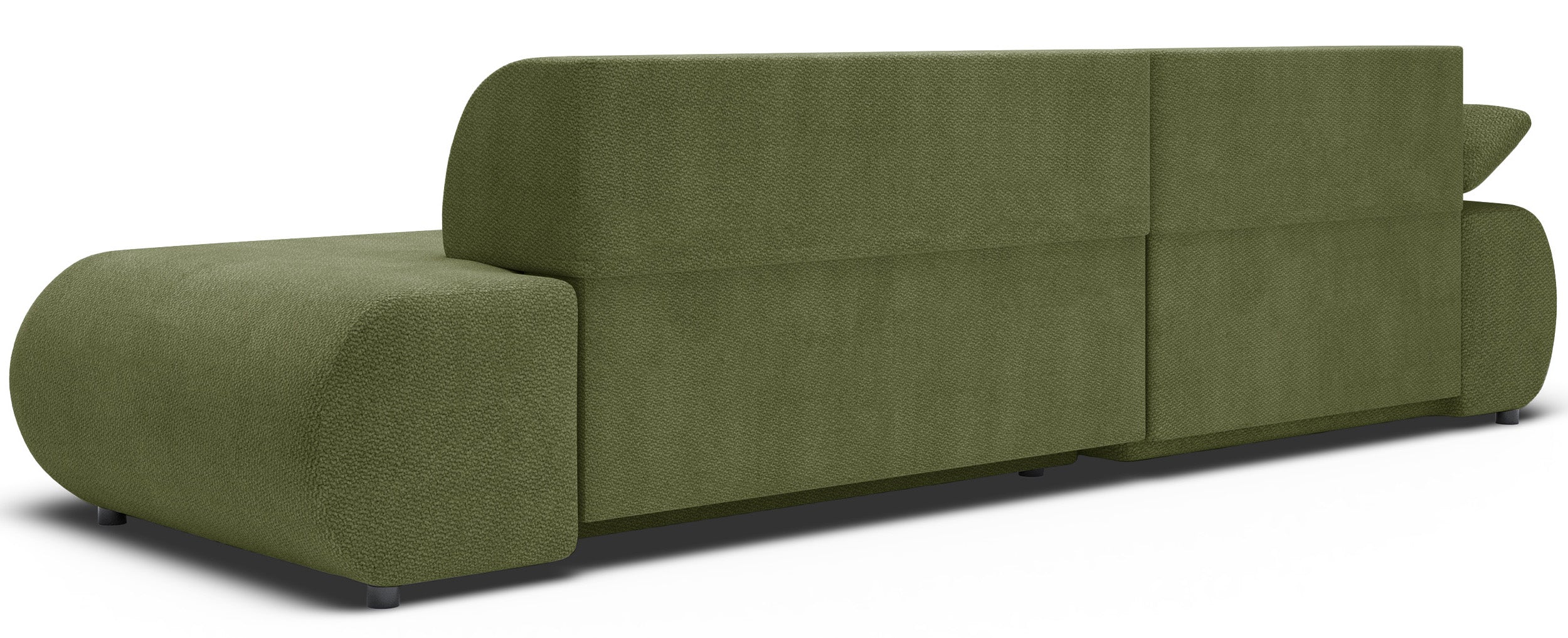 Ecksofa mit Schlaffunktion Armone, L-förmig, linksseitig, olivgrüner Chenillestoff